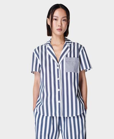 Restful Sleep Short Sleeve Shirt Powered by Brrr °, Blue Large Stripe Print | Sweaty Betty