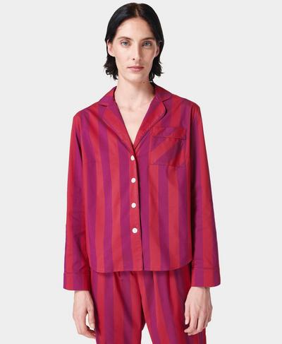 Restful Sleep Long Sleeve Pyjama Shirt Powered by Brrr °, Amaranth Pink Bold Stripe | Sweaty Betty