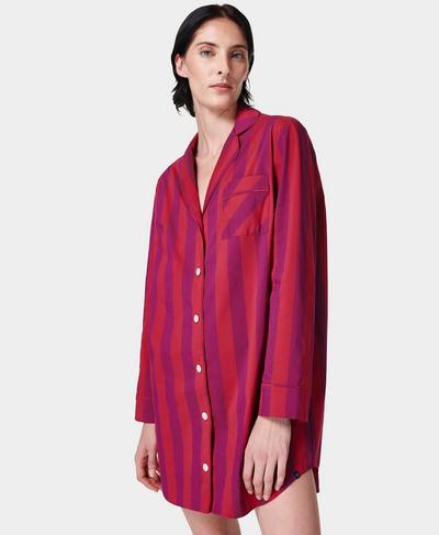 Restful Sleep Shirt Powered by Brrr °, Amaranth Pink Bold Stripe | Sweaty Betty
