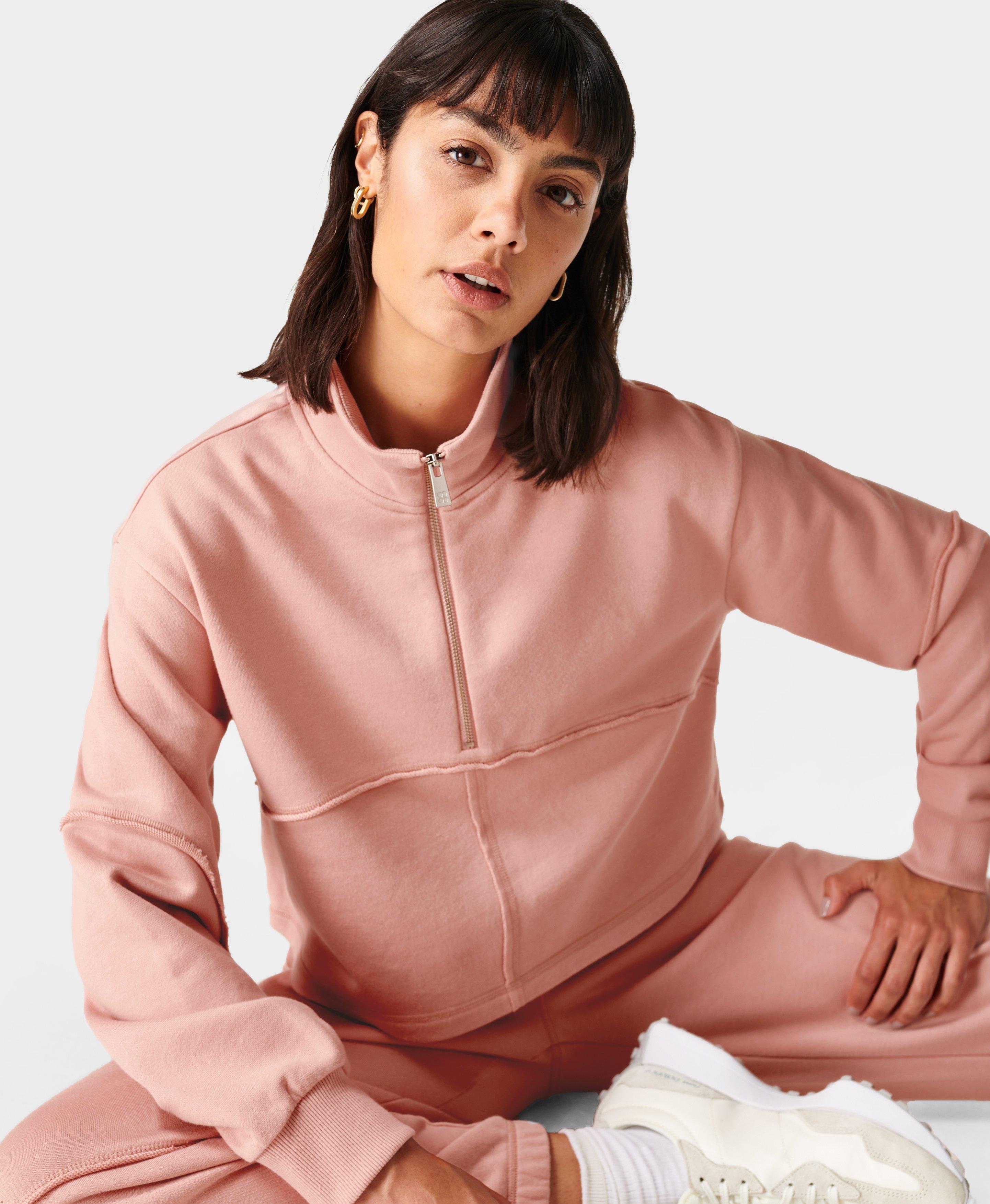 Revive Half Zip Sweatshirt- mistyrosepink | Women's Sweaters + Hoodies |  www.sweatybetty.com