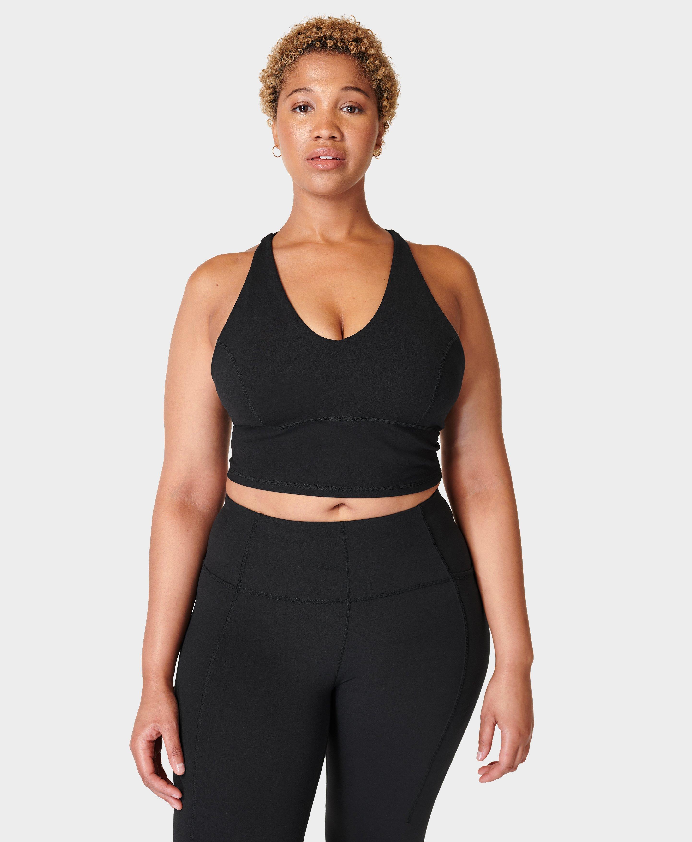 Super Soft Crop Strappy Back Workout Bra Tank - Black, Women's Vests