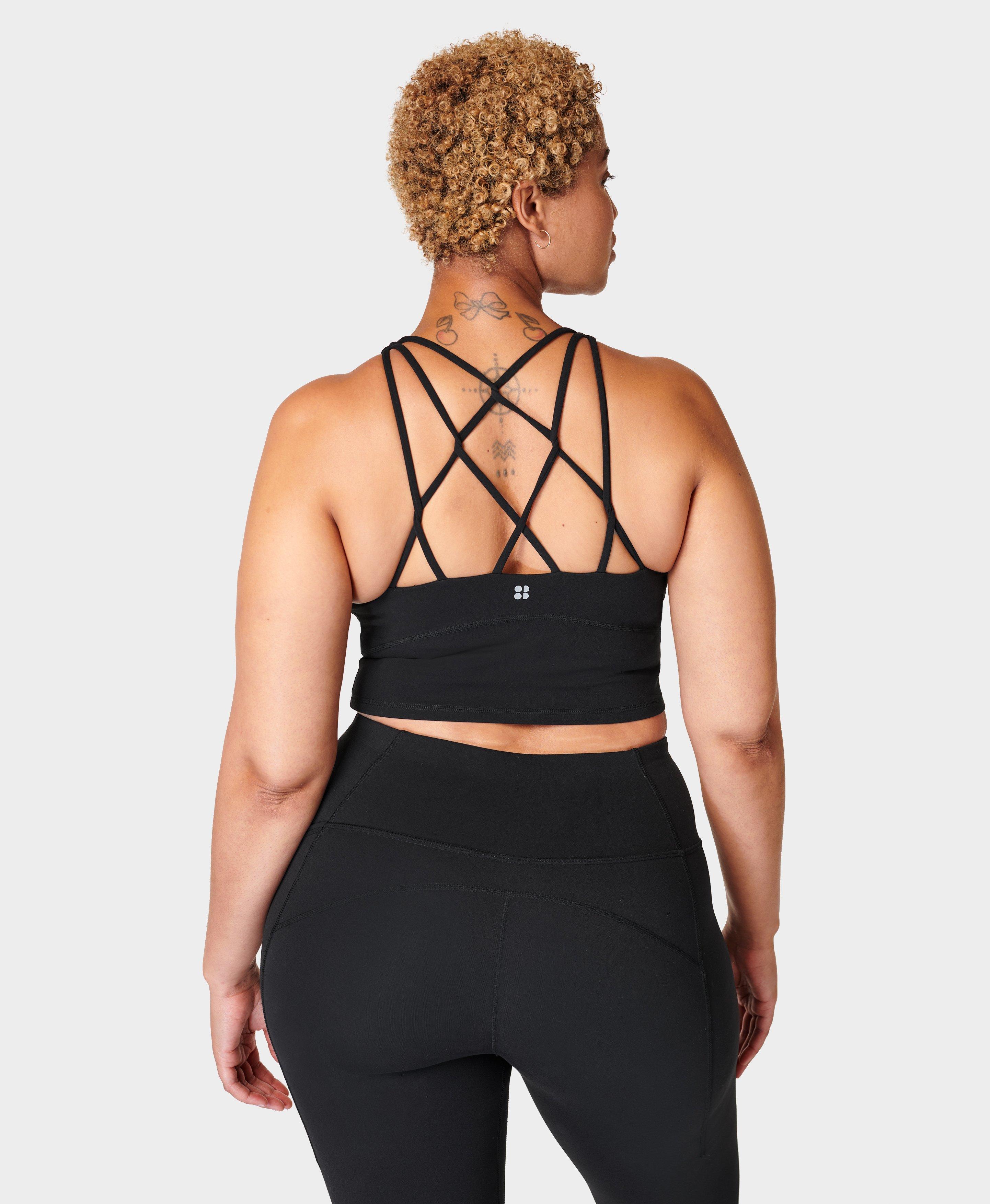 Super Soft Crop Strappy Back Workout Bra Tank- black | Women's