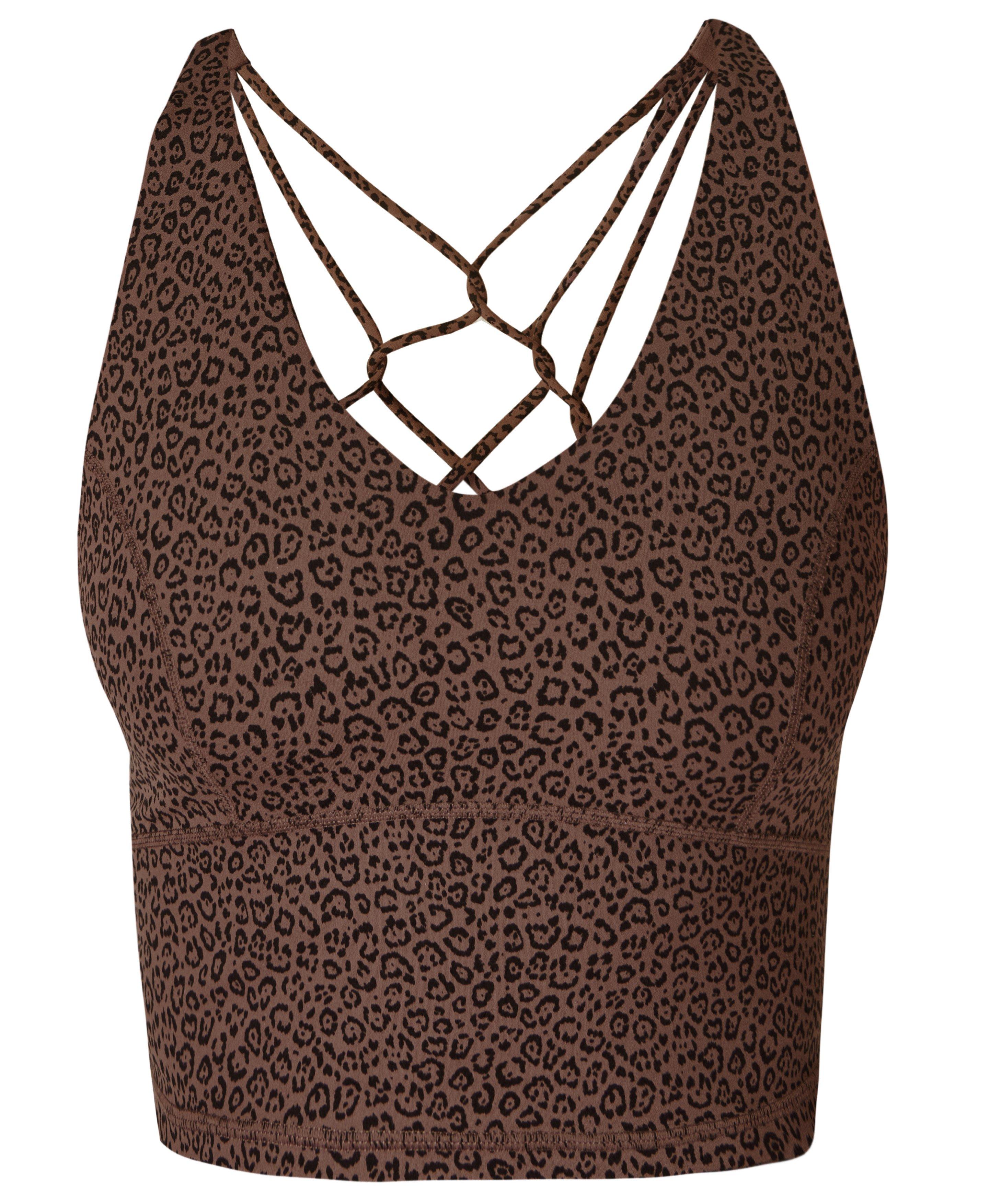 Super Soft Crop Strappy Back Gym Vest - Brown Leopard Markings