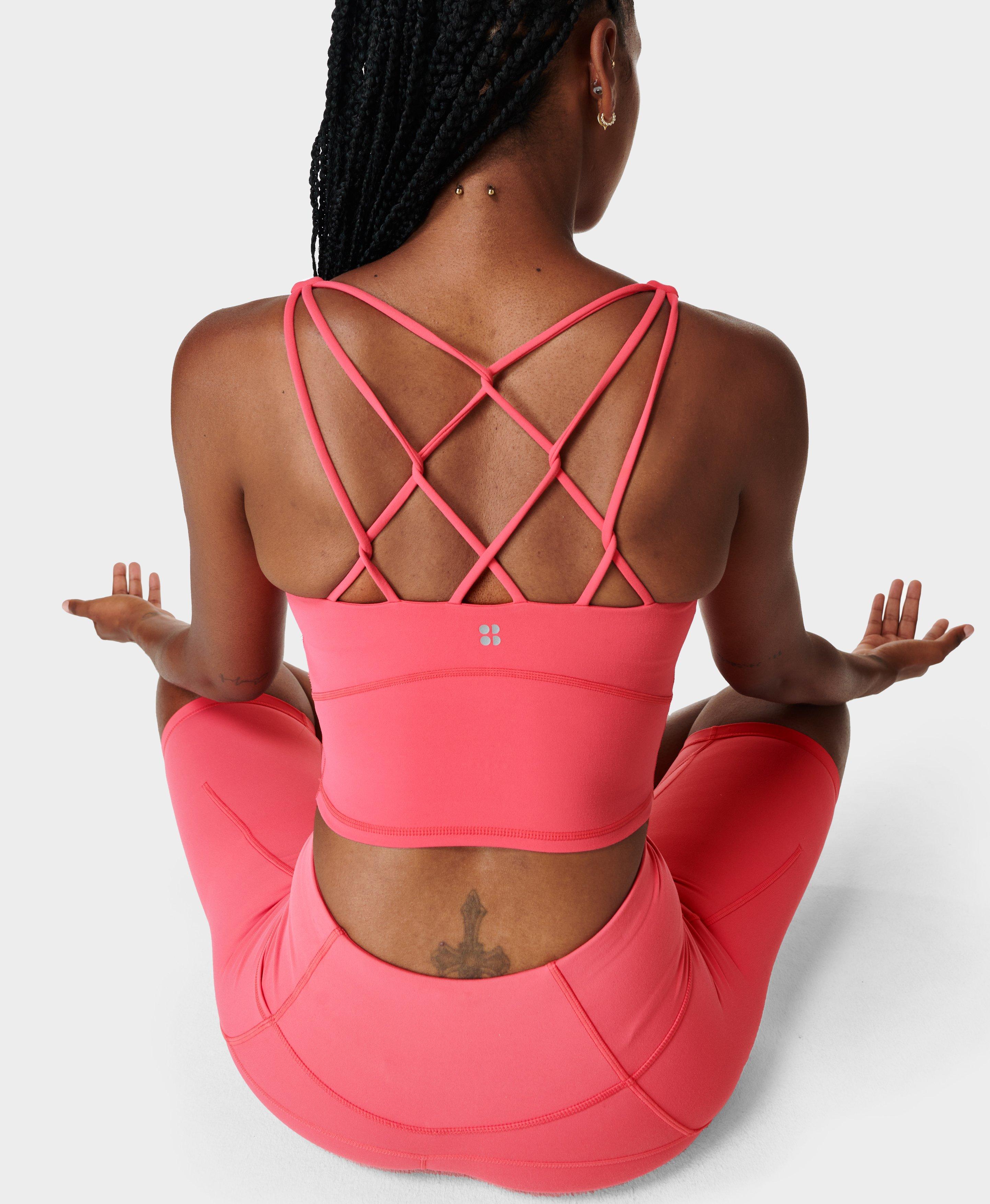 Super Soft Crop Strappy Back Workout Bra Tank - Odyssey Pink