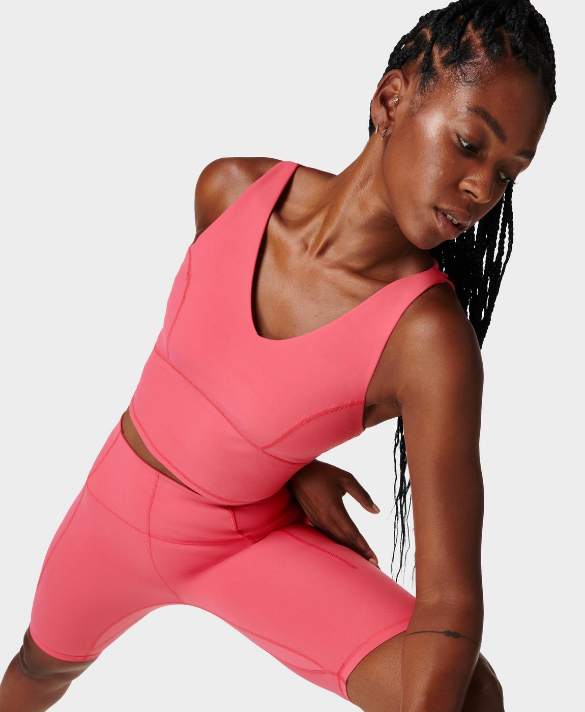 Super Soft Crop Strappy Back Workout Bra Tank - Odyssey Pink, Women's  Vests