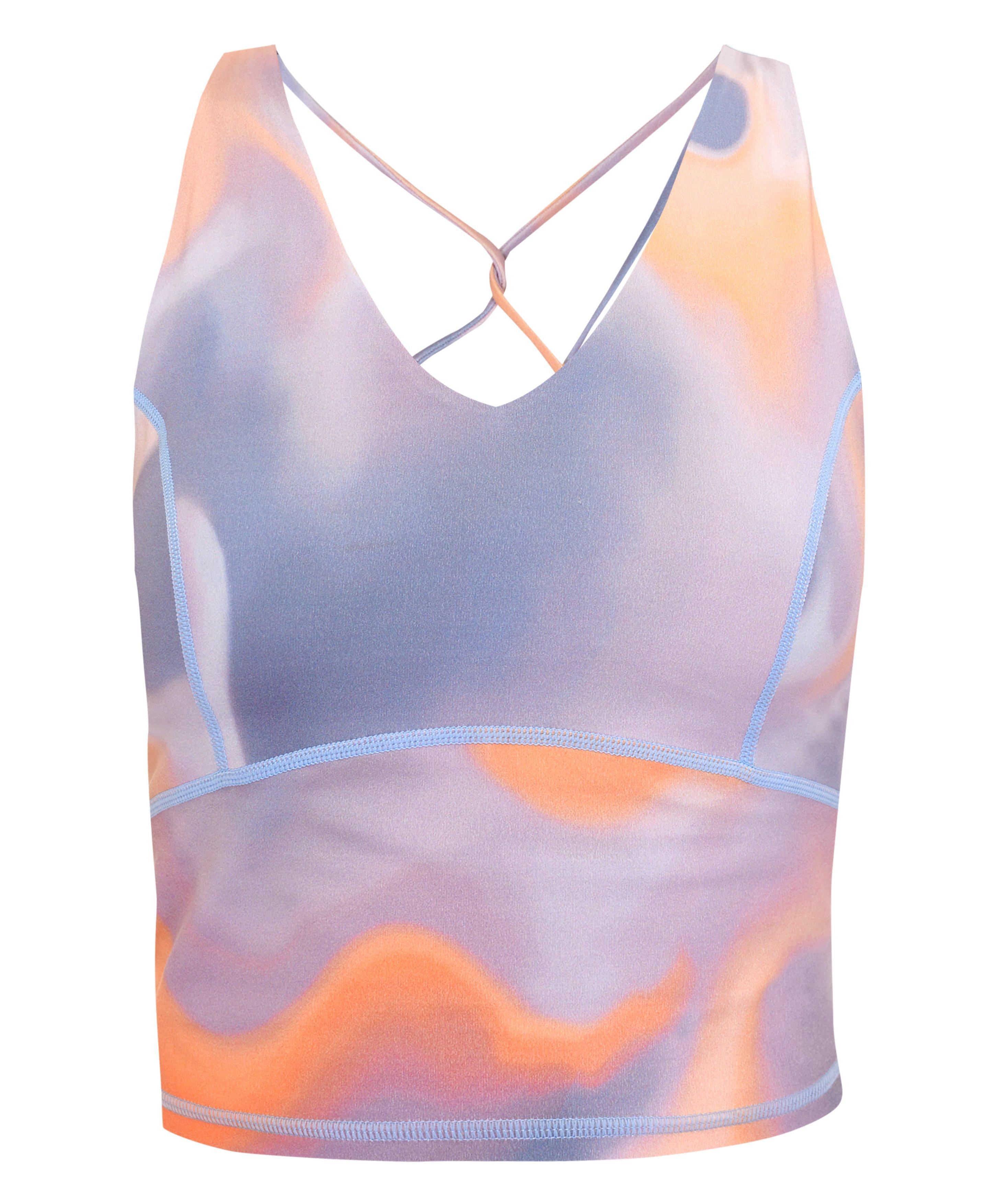 Super Soft Crop Strappy Back Workout Tank - Orange Cloud Print