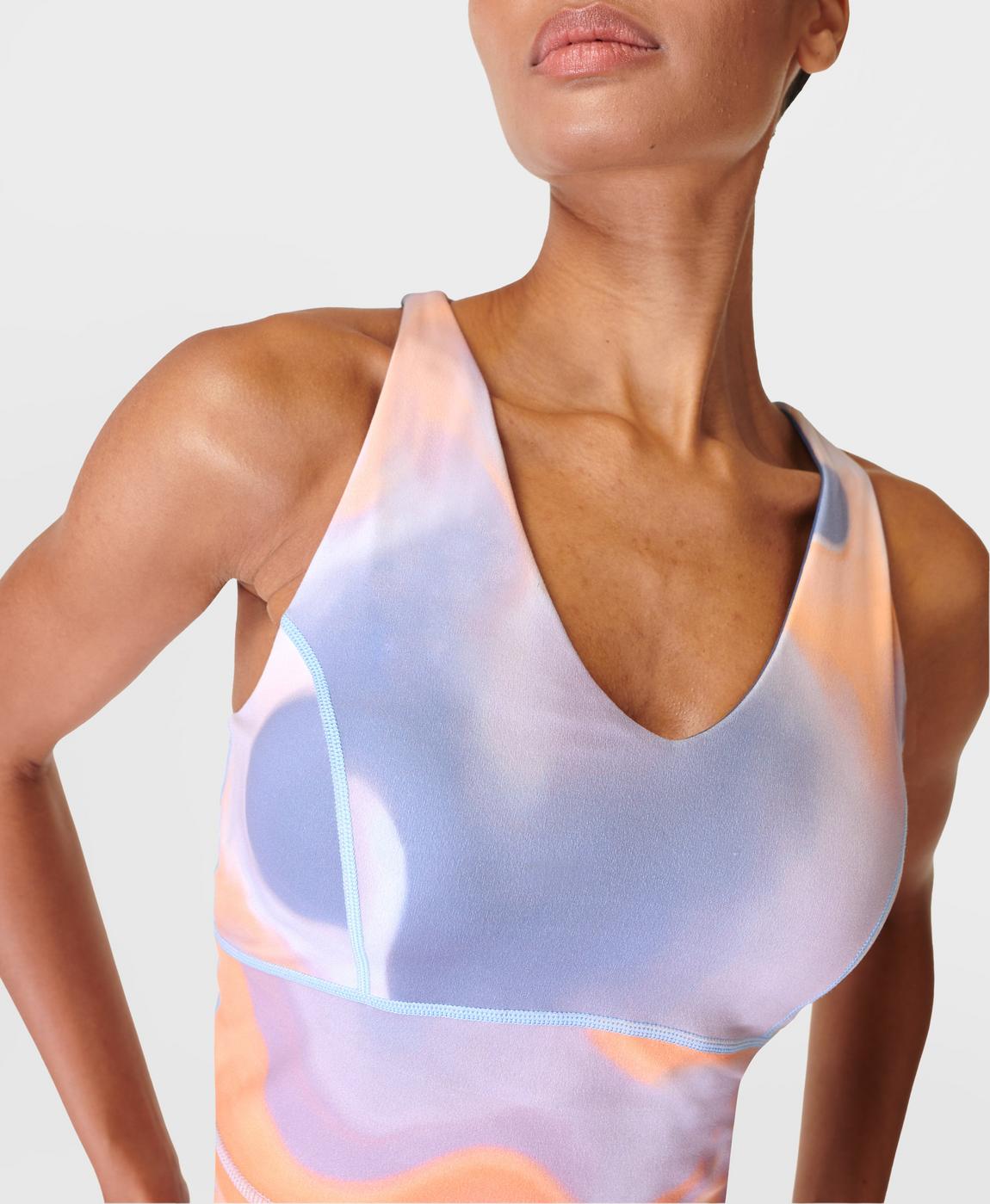 Super Soft Crop Strappy Back Workout Tank - Orange Cloud Print, Women's  Vests