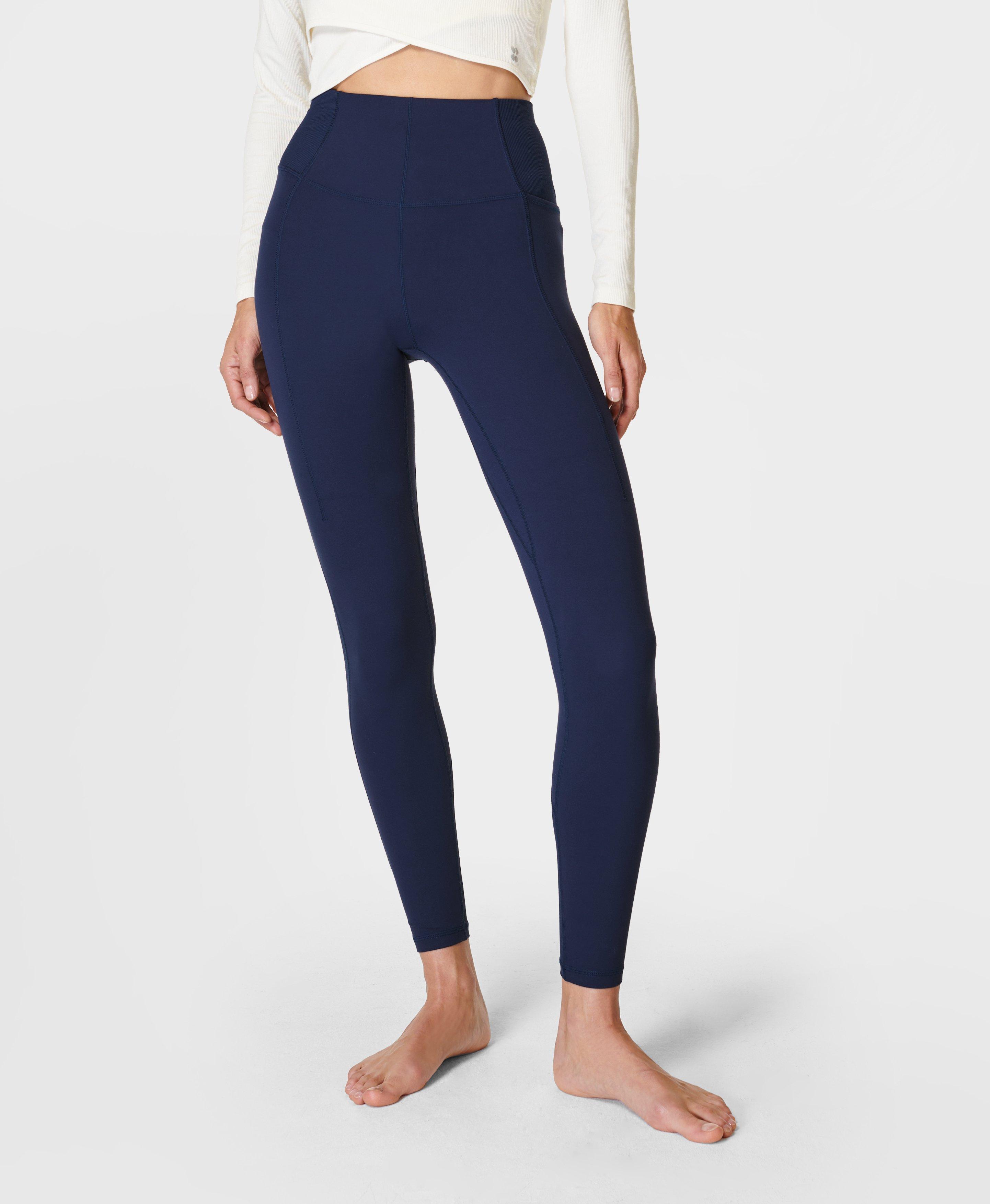 Super Soft Ribbed Yoga Leggings - Navy Blue