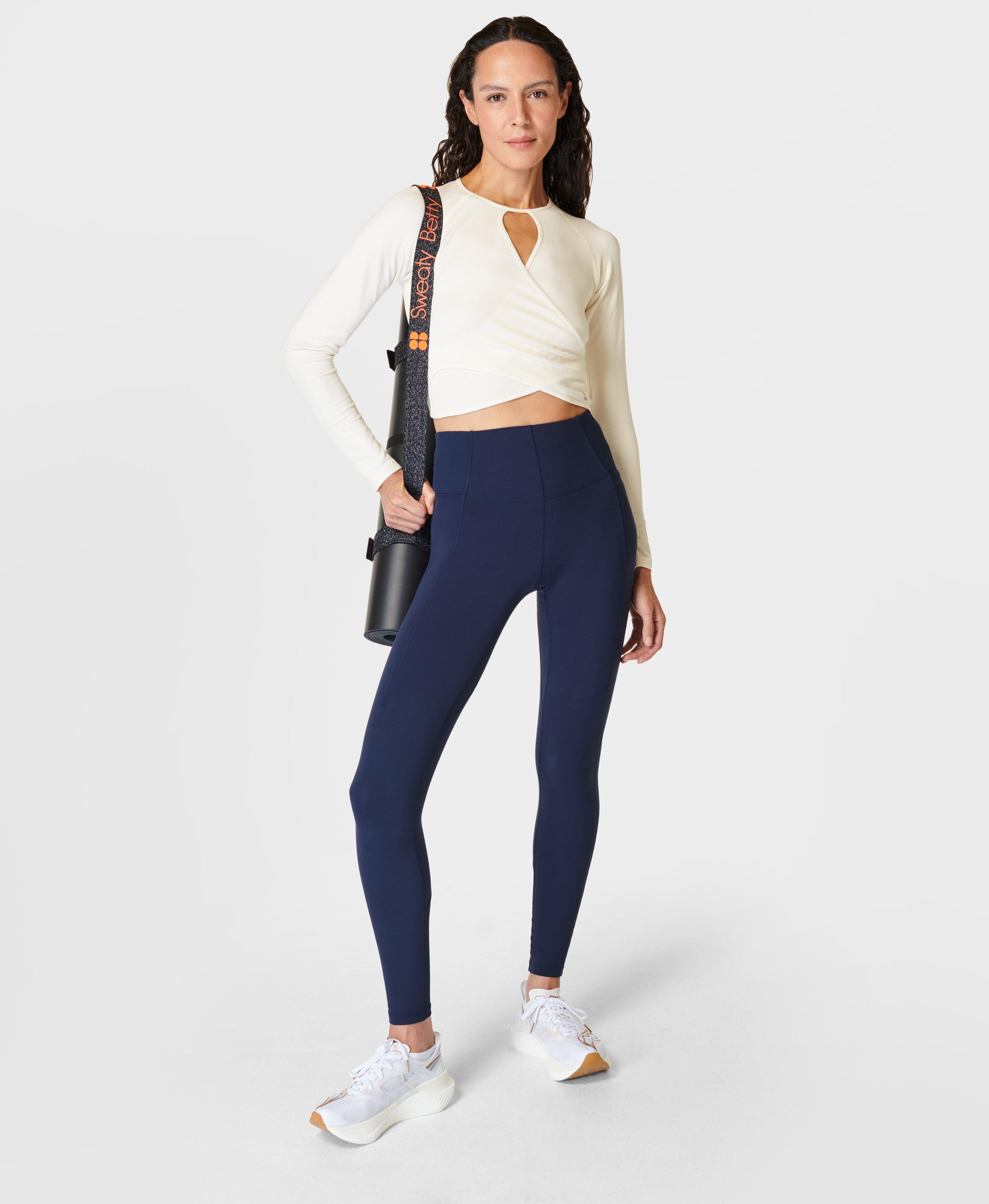 High Rise Laser 7/8 Navy Leggings, Perky Peach