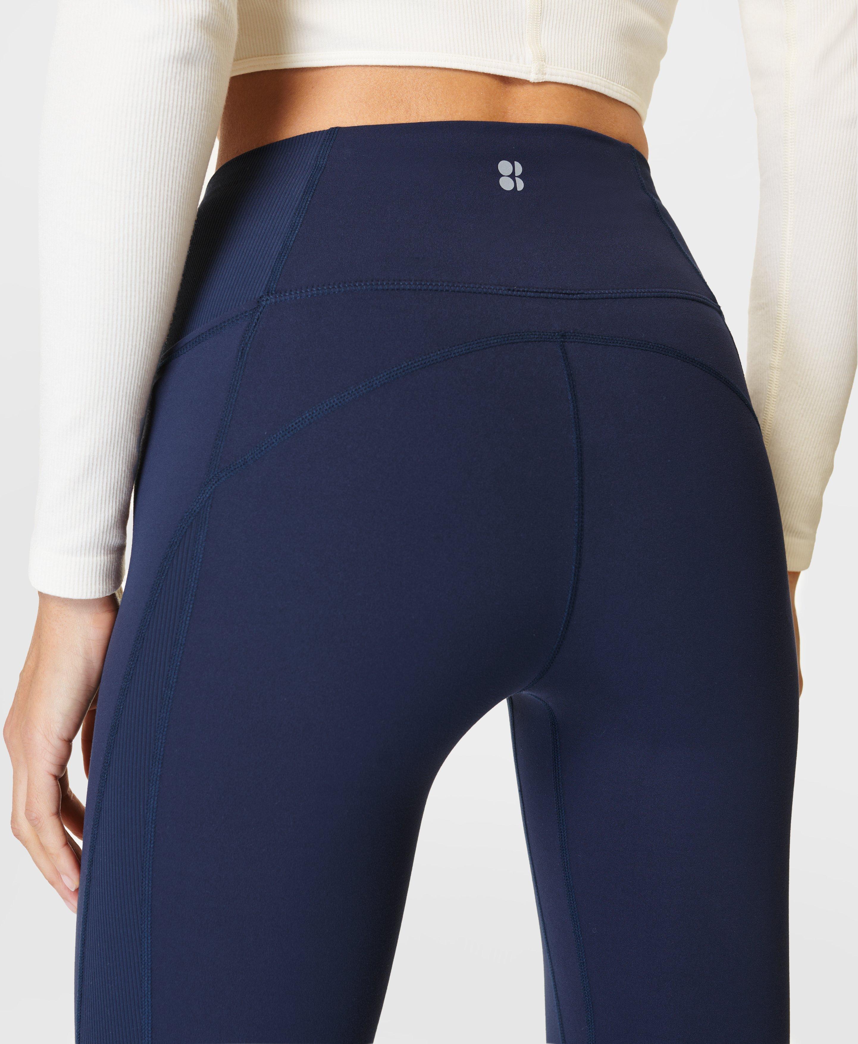 Super Soft Ribbed Yoga Leggings - Navy Blue