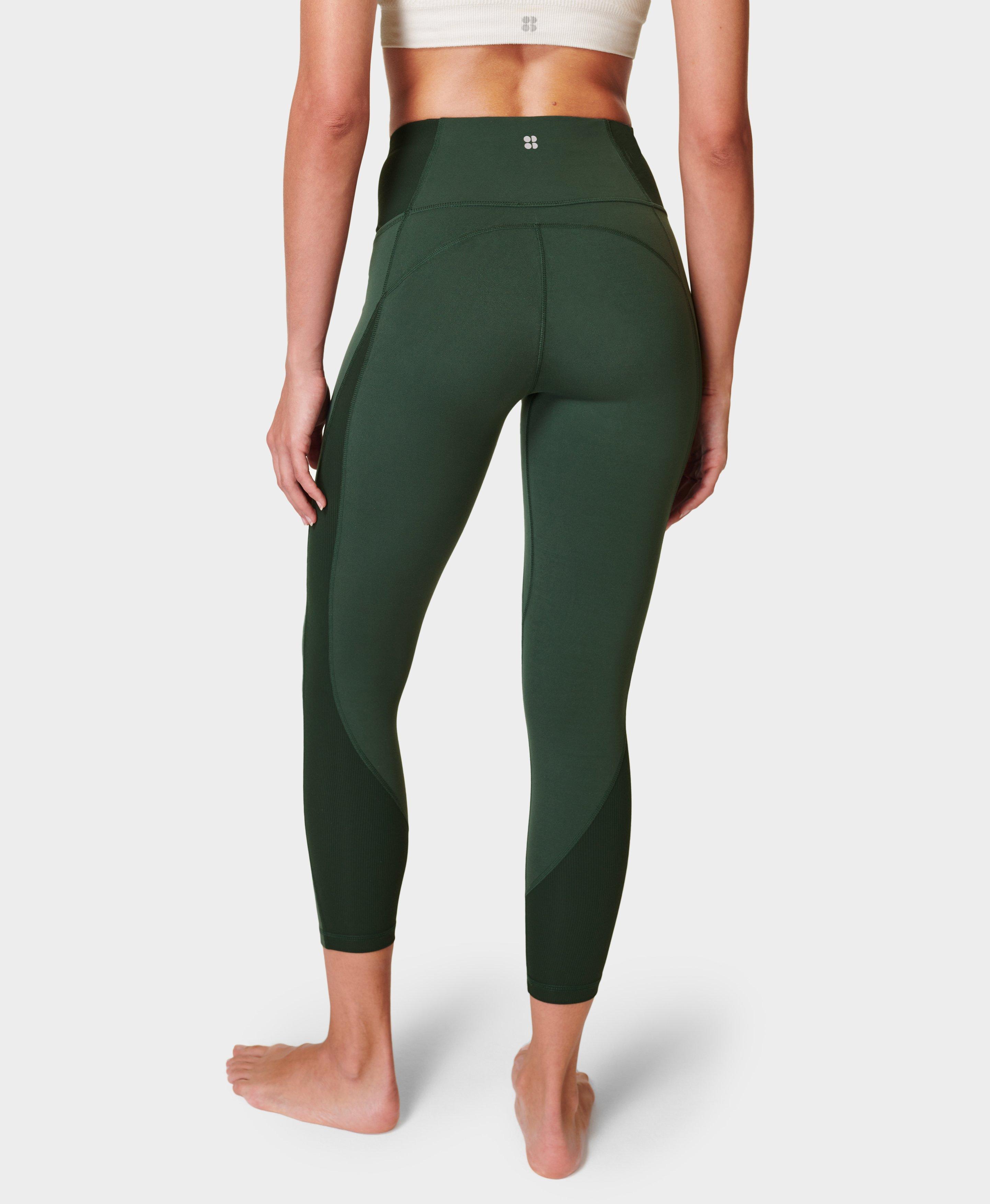 Om 7/8 High Waisted Yoga Leggings With Side Pockets Green 