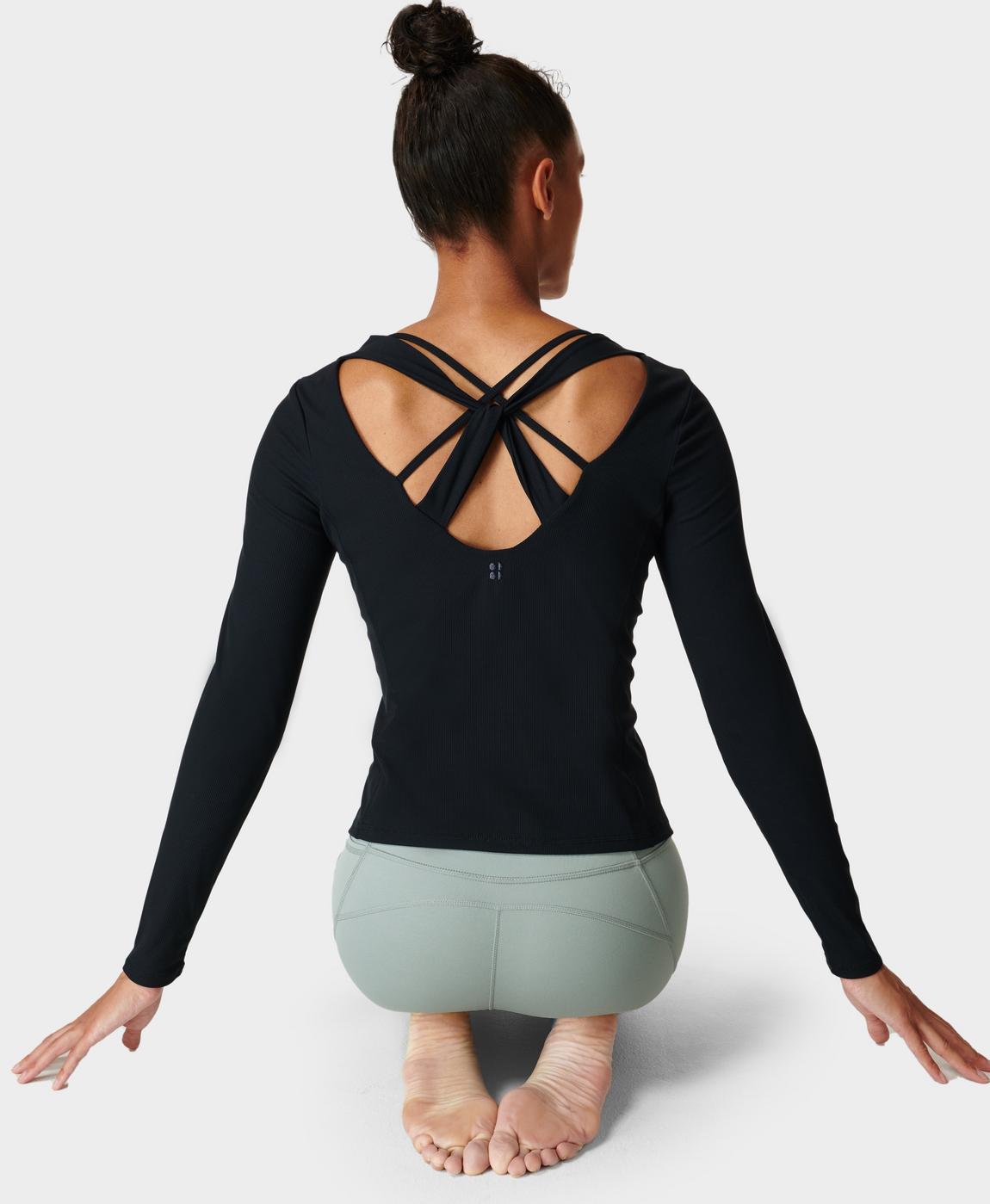 Super Soft Rib Yoga Long Sleeve Top - Black