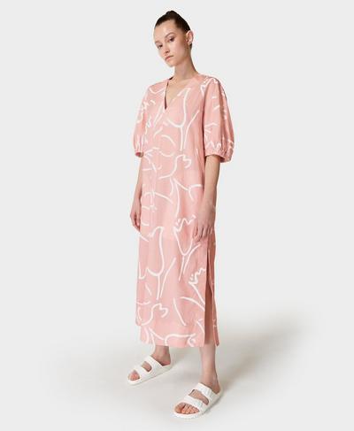 Loren Poplin Midi Dress, Rose Abstract Tulip Print | Sweaty Betty