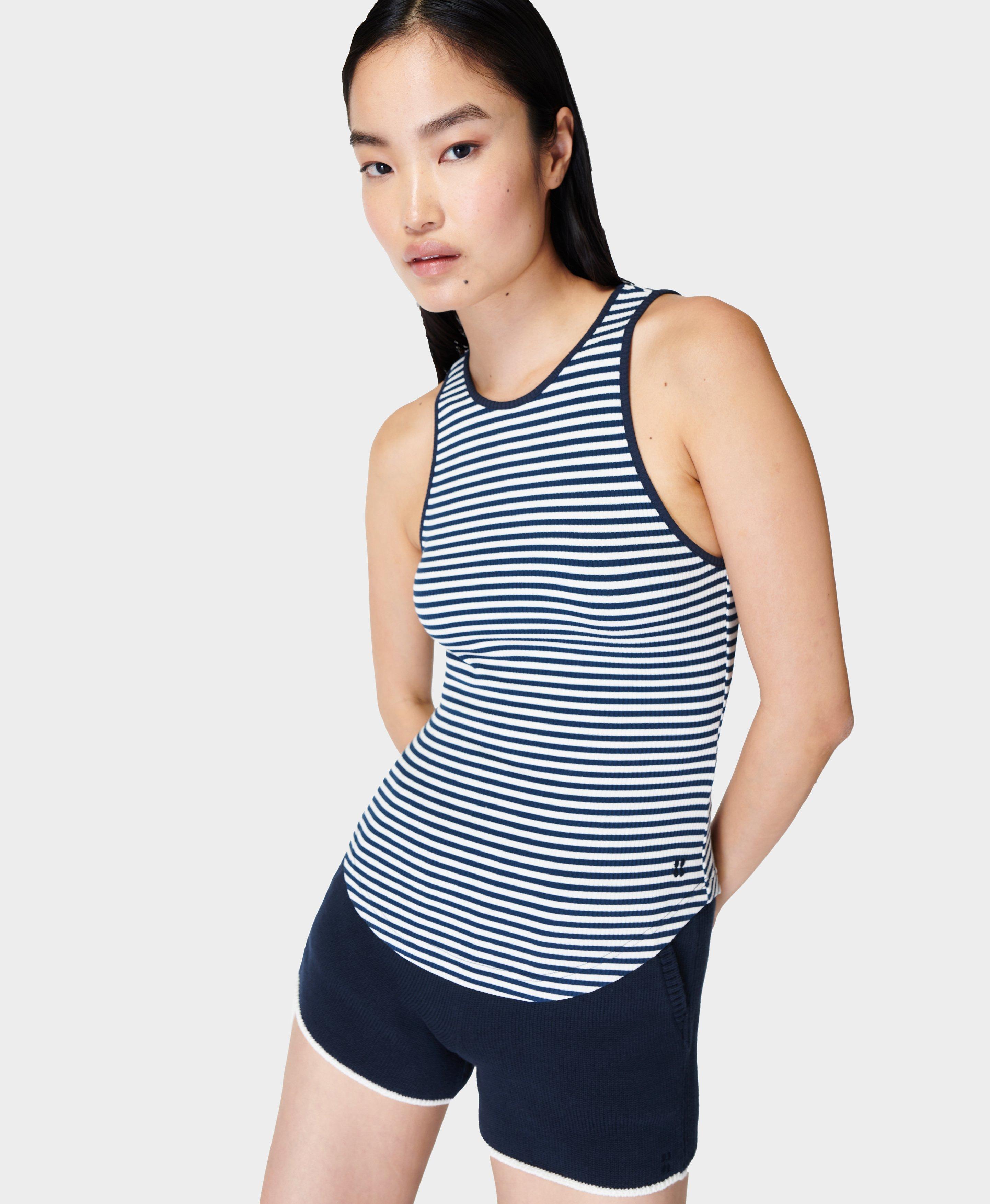 Harper Racer Rib Tank, Navy White Stripe | Sweaty Betty