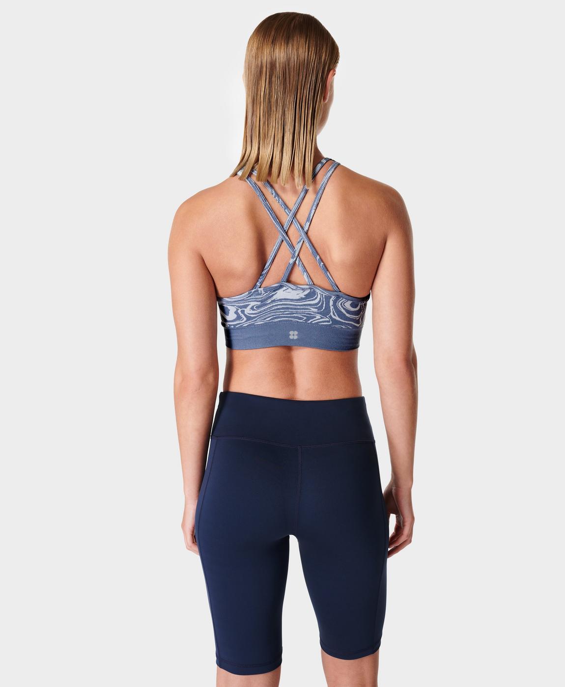 Mindful Seamless High Neck Yoga Bra - Endless Blue Liquid Jacquard, Women's Sports Bras