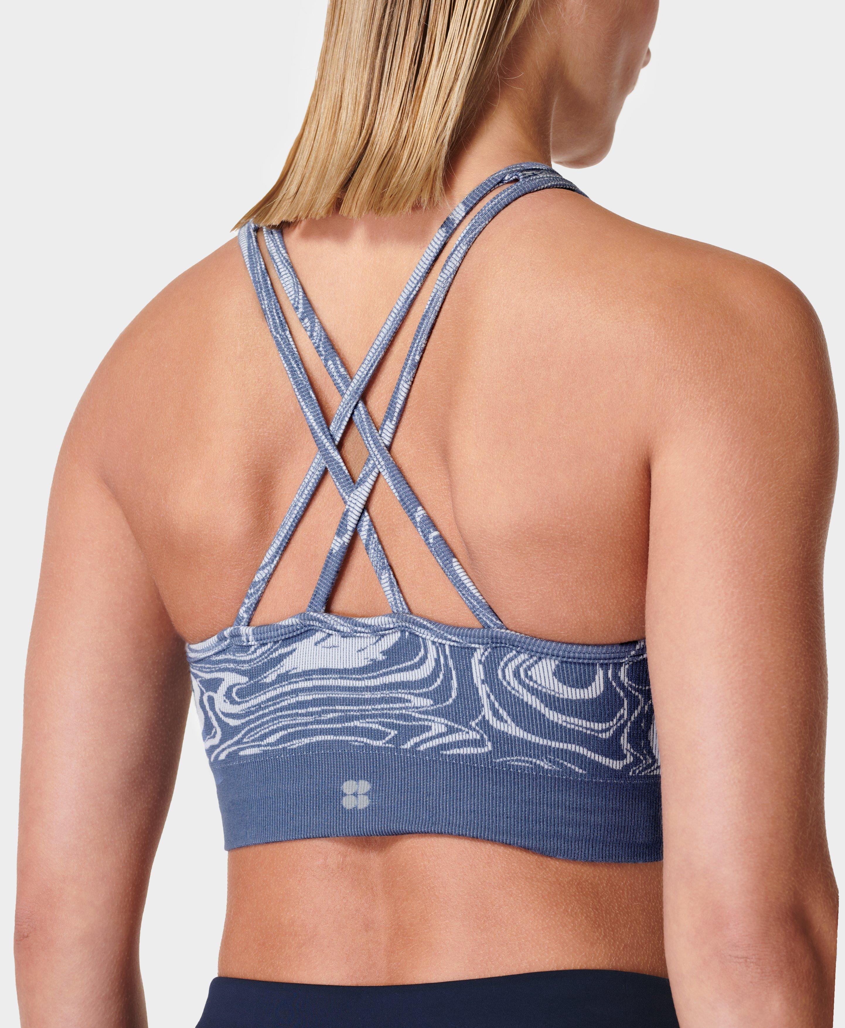 Mindful Seamless High Neck Yoga Bra - Endless Blue Liquid Jacquard, Women's Sports Bras
