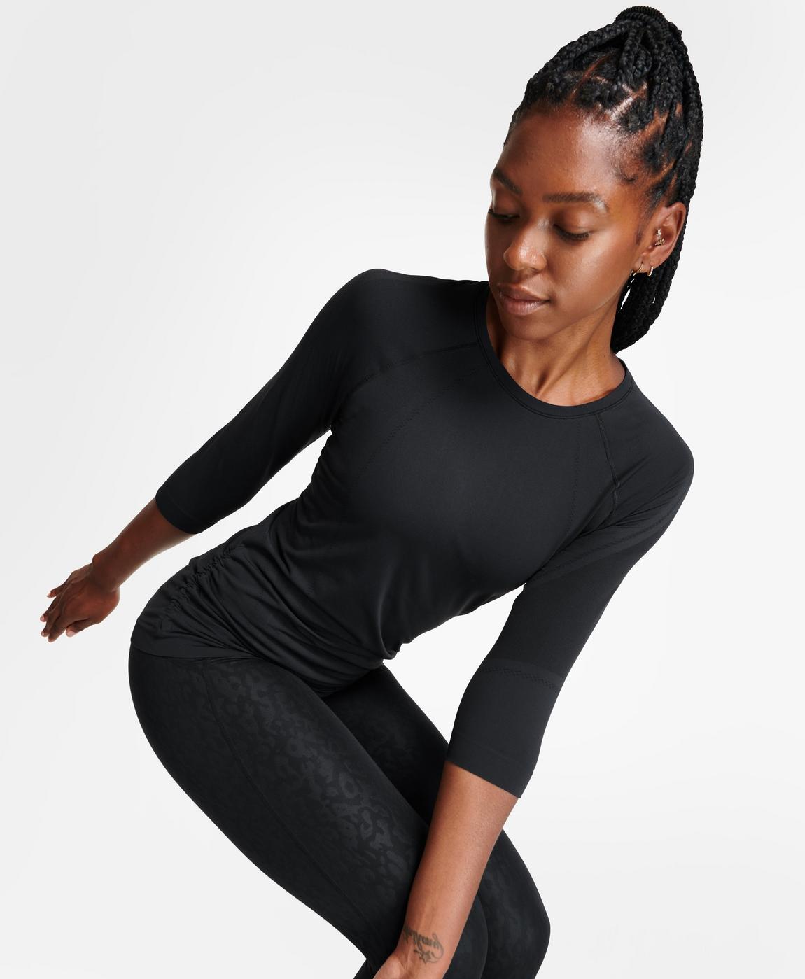 Dynamic Seamless Yoga Top - Black, Women's T-Shirts