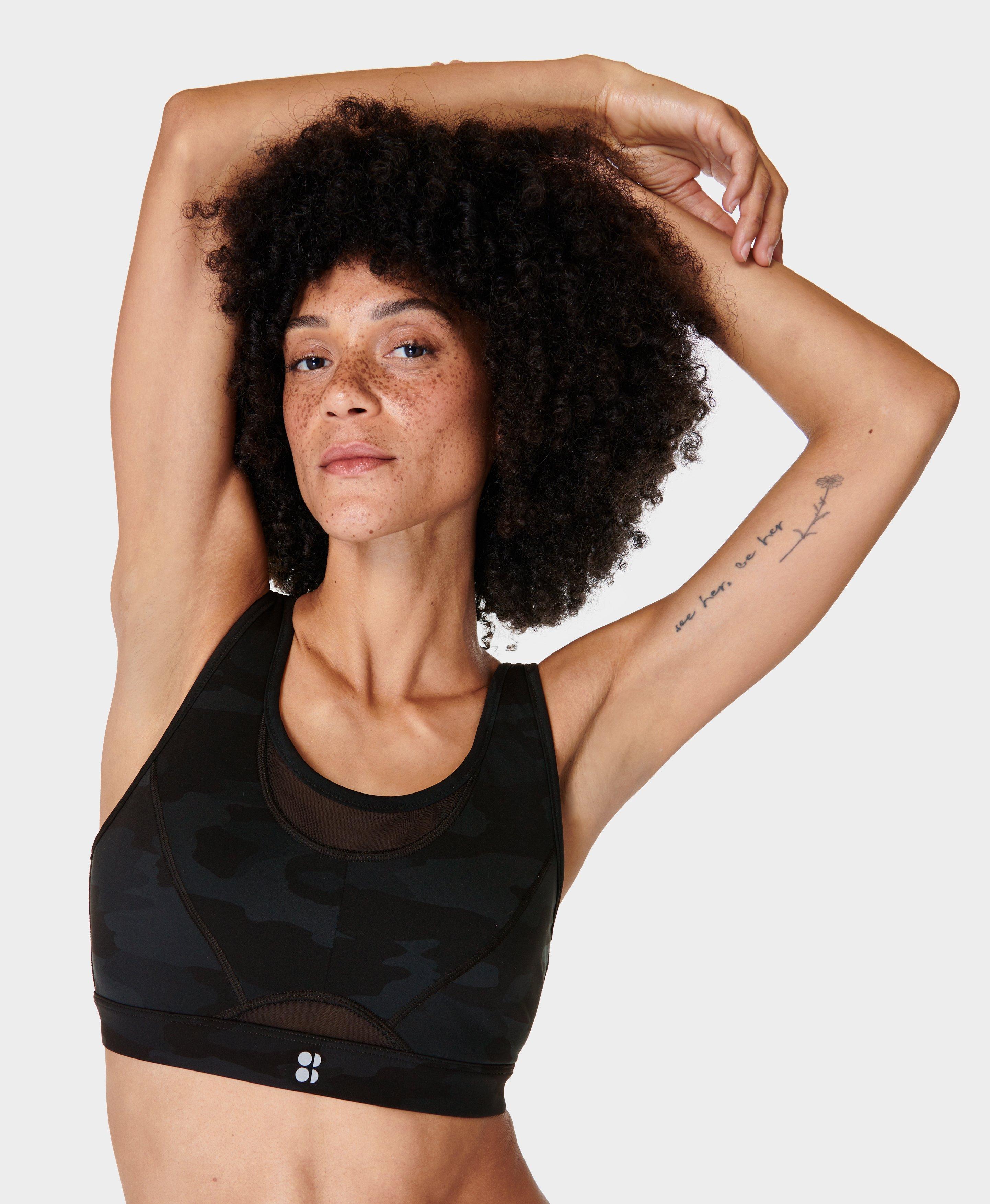Power Icon Running Bra - Ultra Black Camo Print, Women's Sports Bras