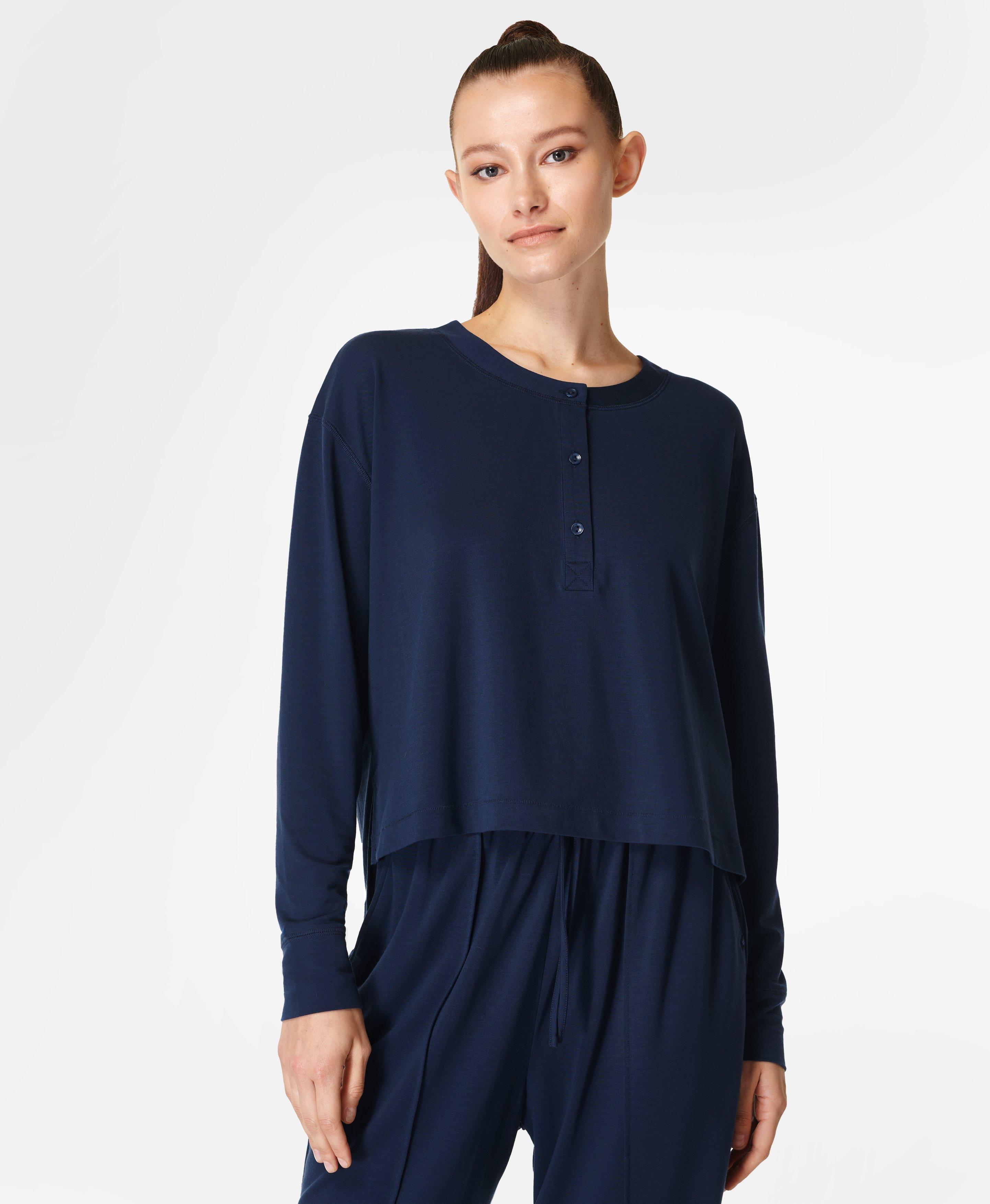 Featherweight Sleep Henley Powered by TurboWick™ , Navy Blue | Sweaty Betty