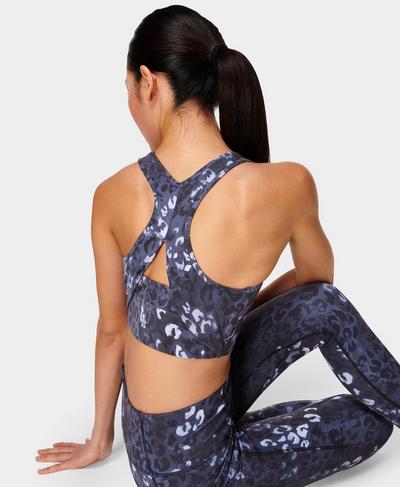 Super Soft Mesh Workout Bra, Blue Leopard Shadow Print | Sweaty Betty
