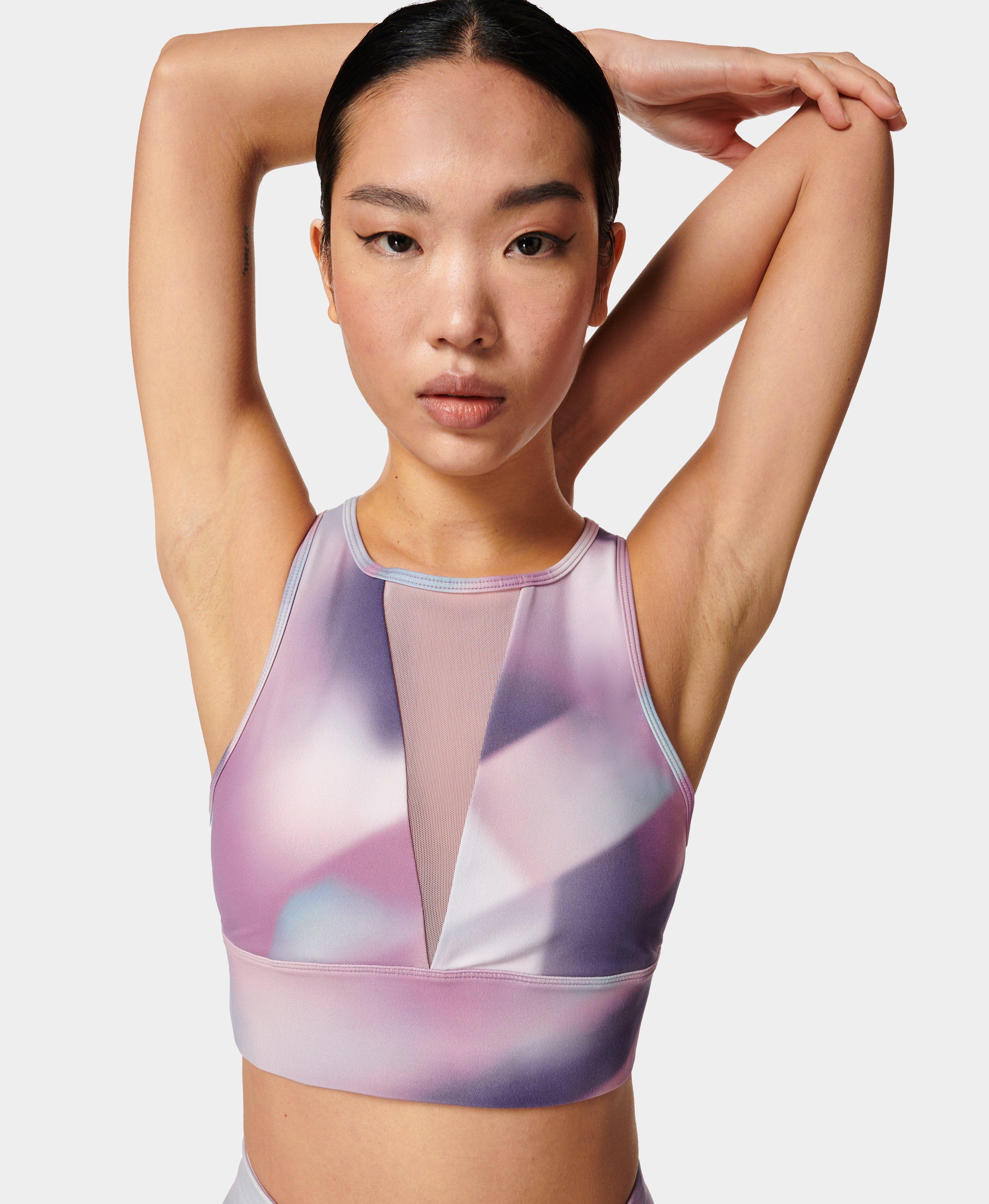 Super Soft Mesh Workout Bra - Pink Spliced Gradient Print