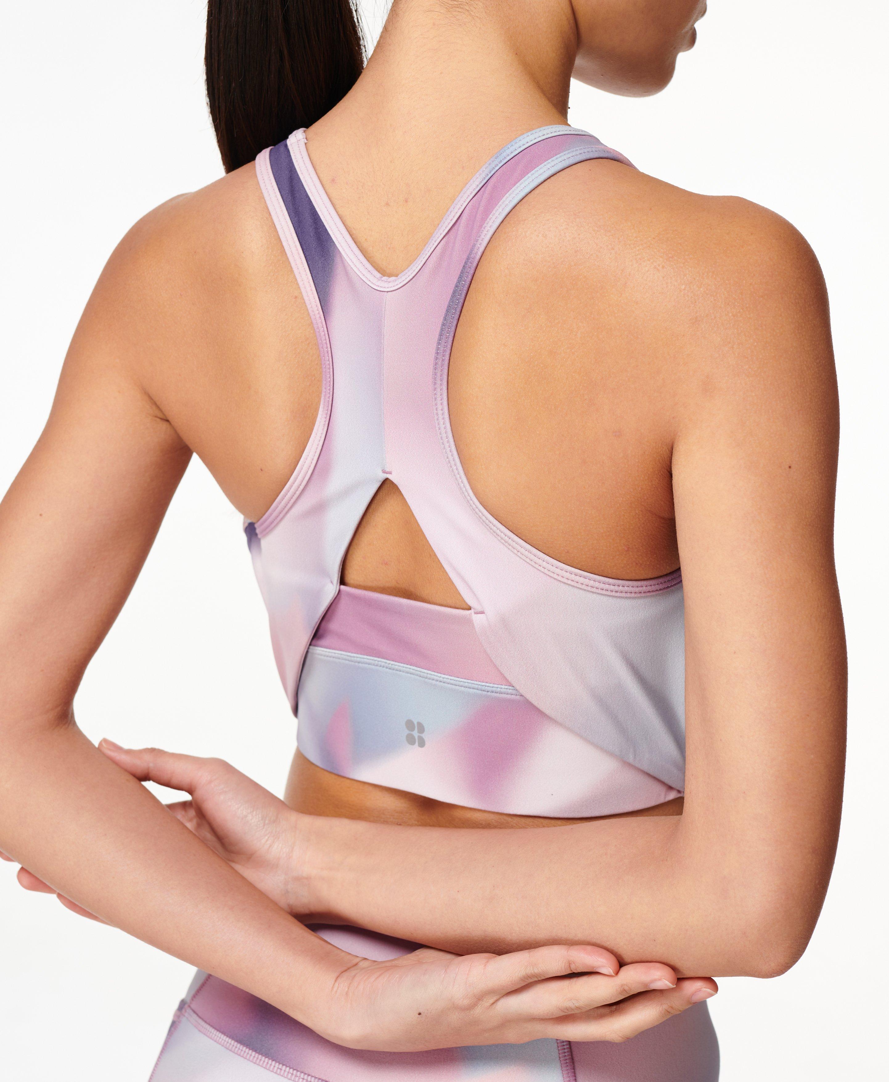 Super Soft Mesh Workout Bra - Pink Spliced Gradient Print