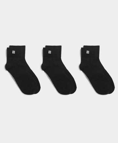 Essentials Mid Socks 3 Pack, Black | Sweaty Betty