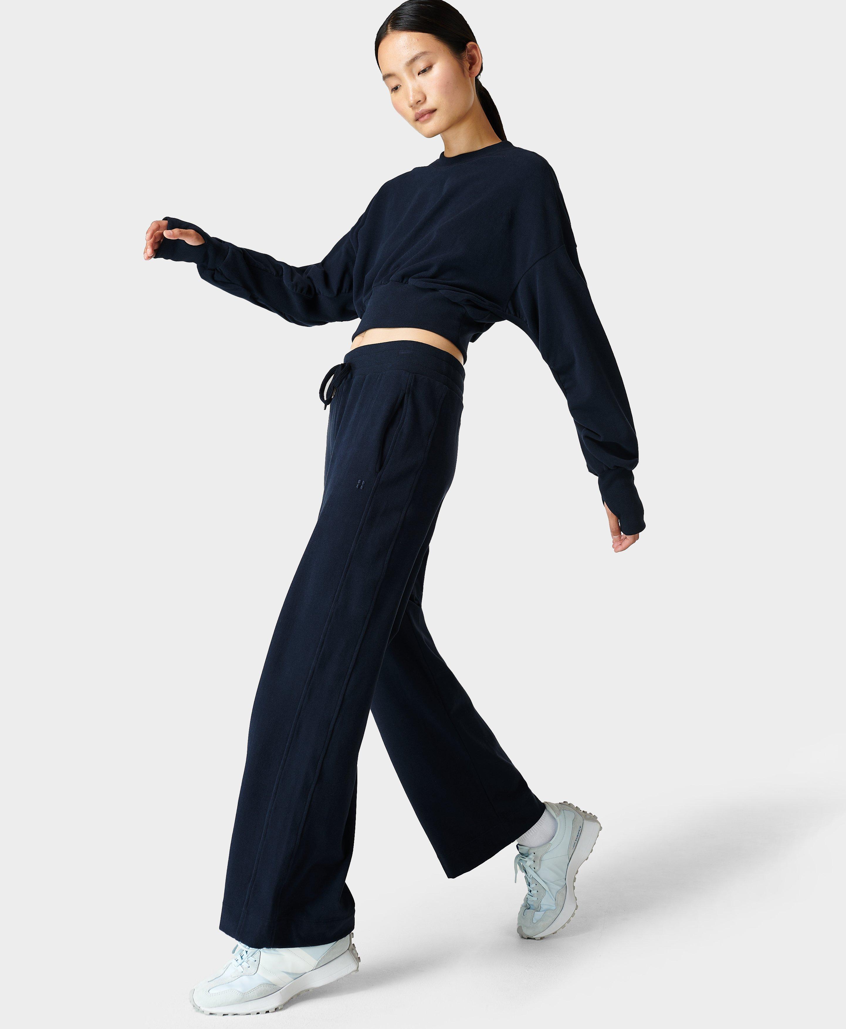 Serene Luxe Fleece Pants - Navy Blue, Women's Trousers & Yoga Pants