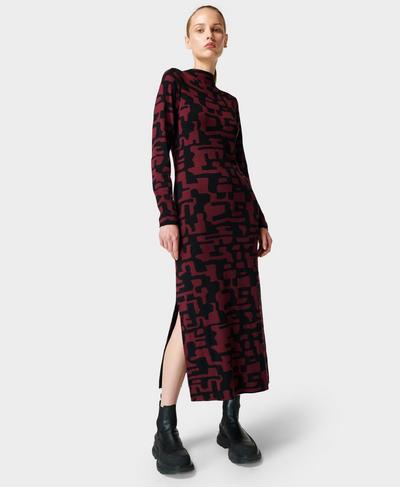 Graphic Long Sleeve Midi Dress , Plum Red | Sweaty Betty