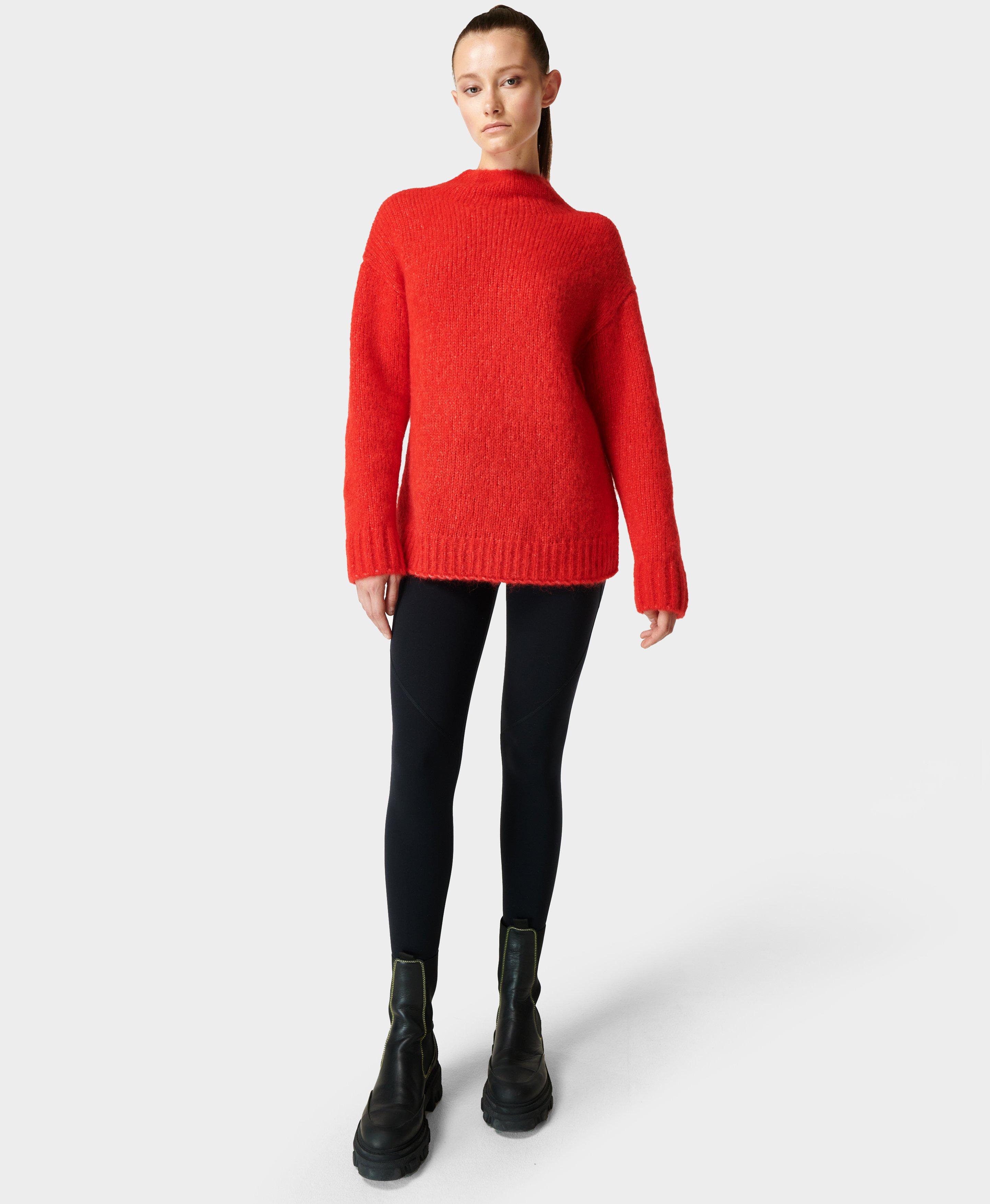 Brushed Boucle Funnel Neck Sweater , Cranberry Red | Sweaty Betty