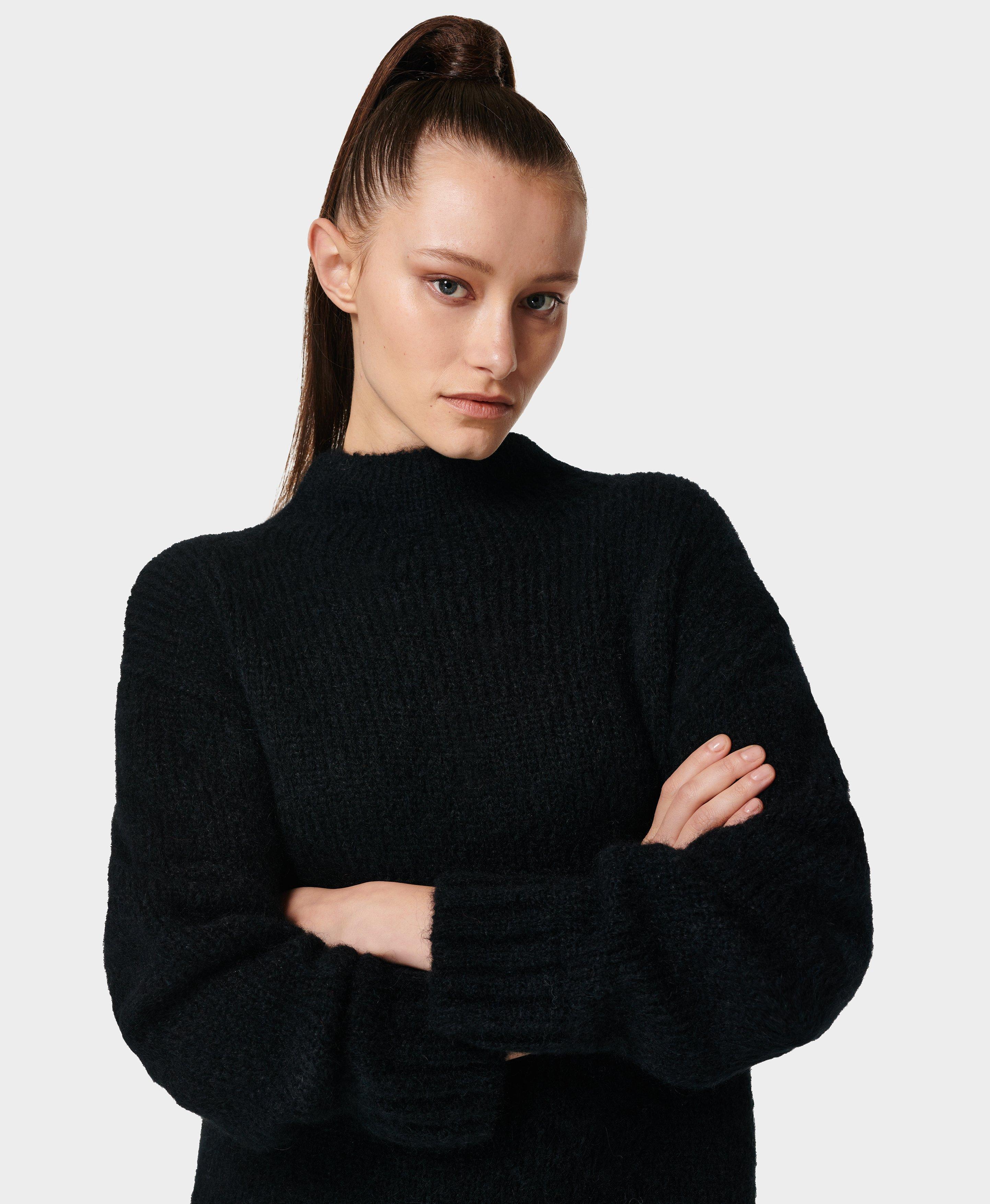 Brushed Boucle Funnel Neck Sweater - Night Black