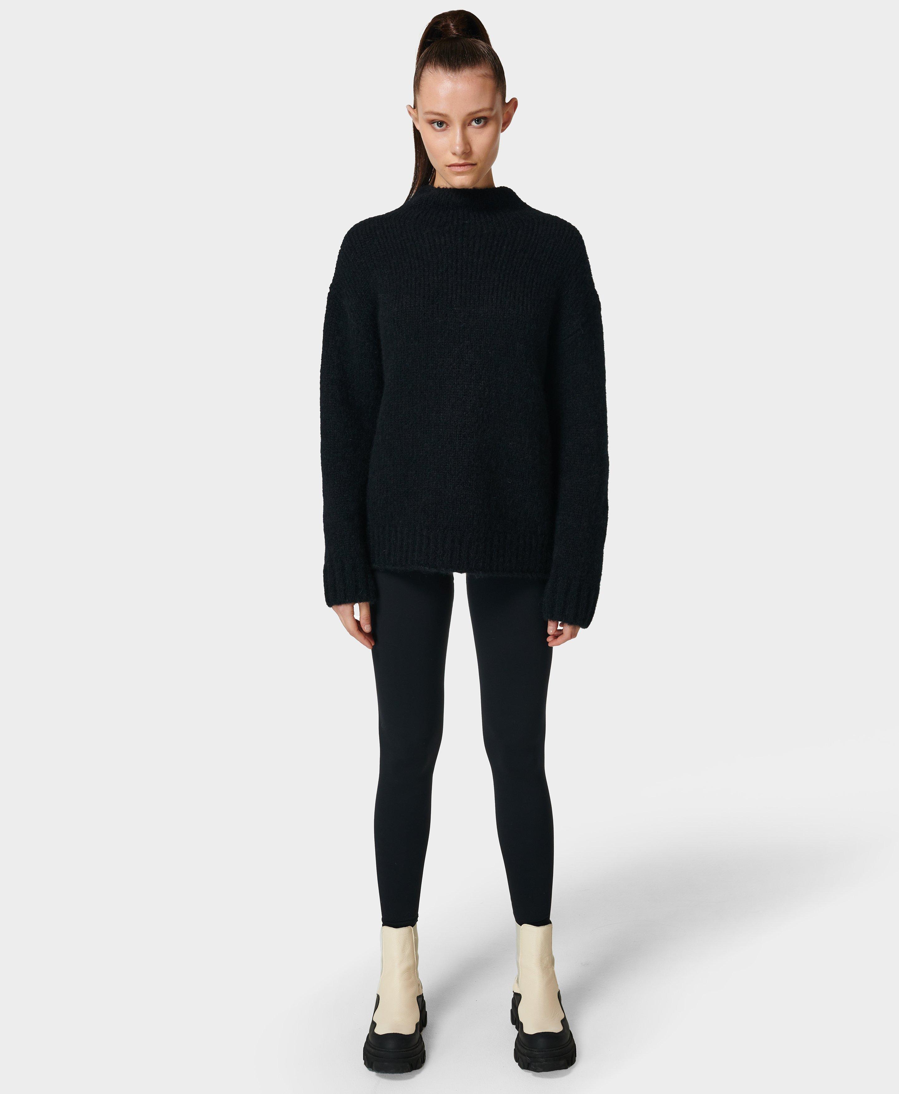 Brushed Boucle Funnel Neck Sweater - Night Black