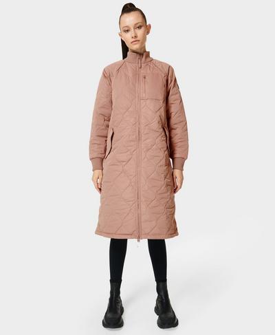 Quilted Longline Coat , Chateau Pink | Sweaty Betty