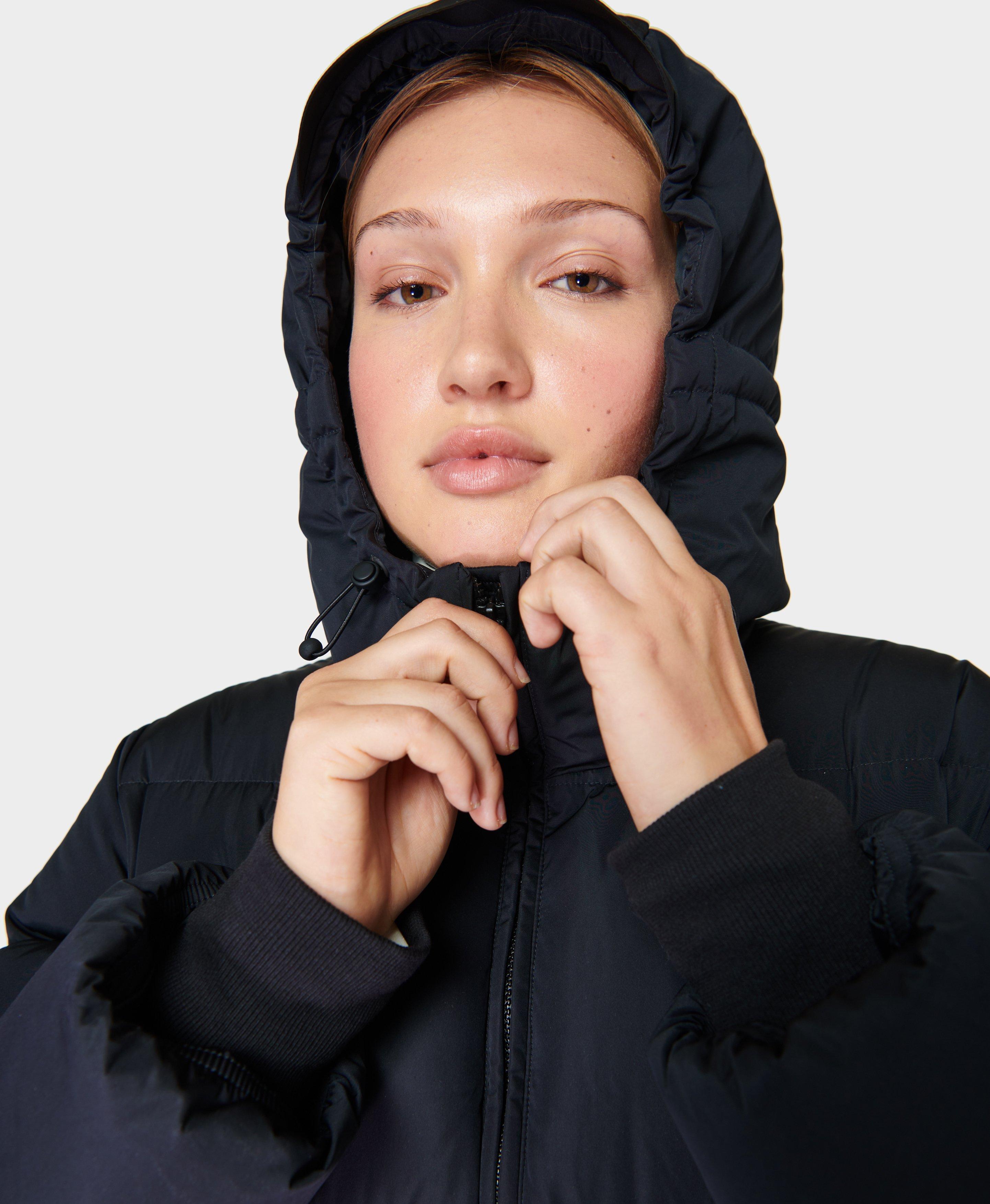 Womens - Hooded Longline Puffer Coat in Black