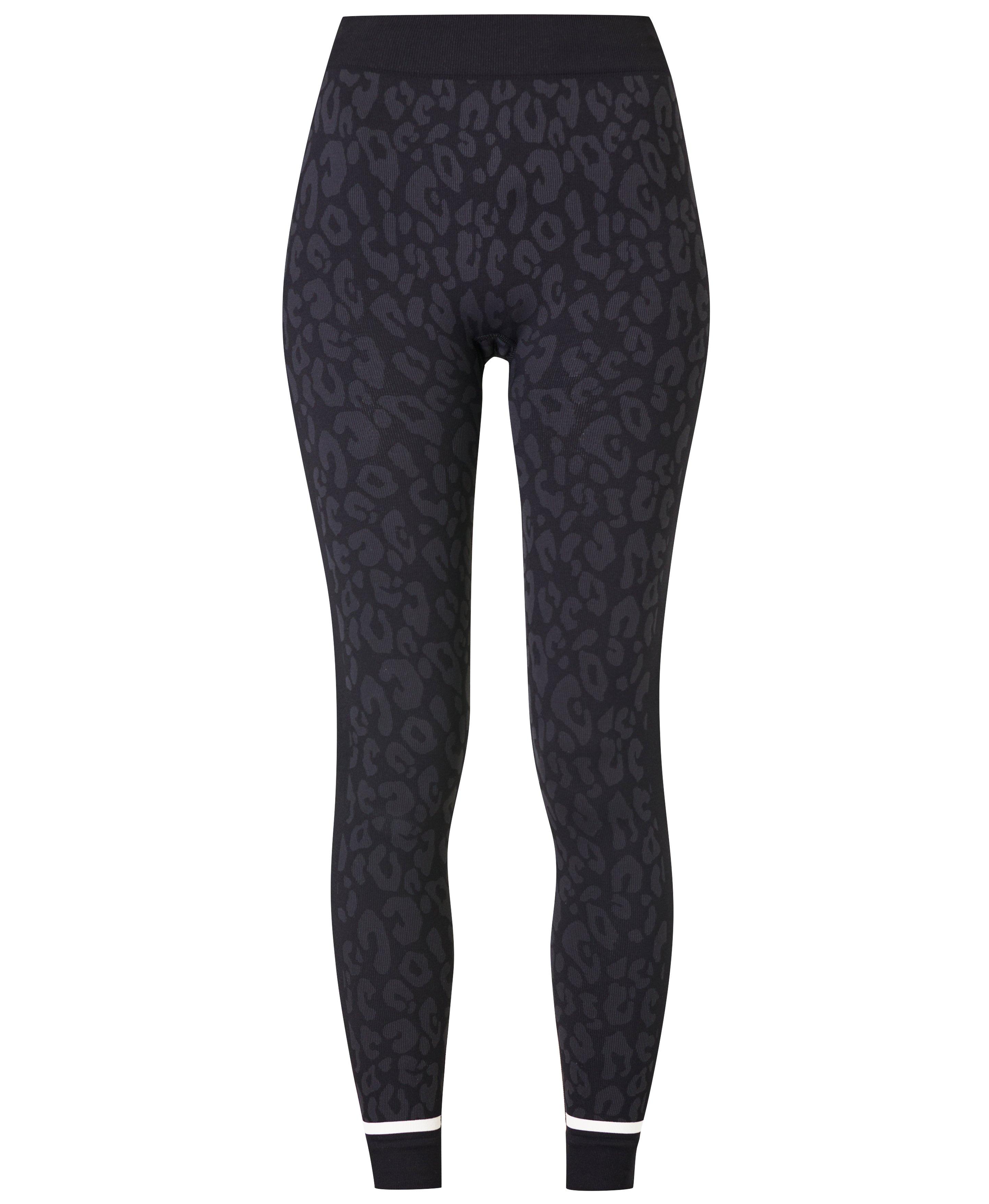 Leopard Jacquard Base Layer Leggings - Black Leopard Paint Jacquard, Women's Ski Clothes