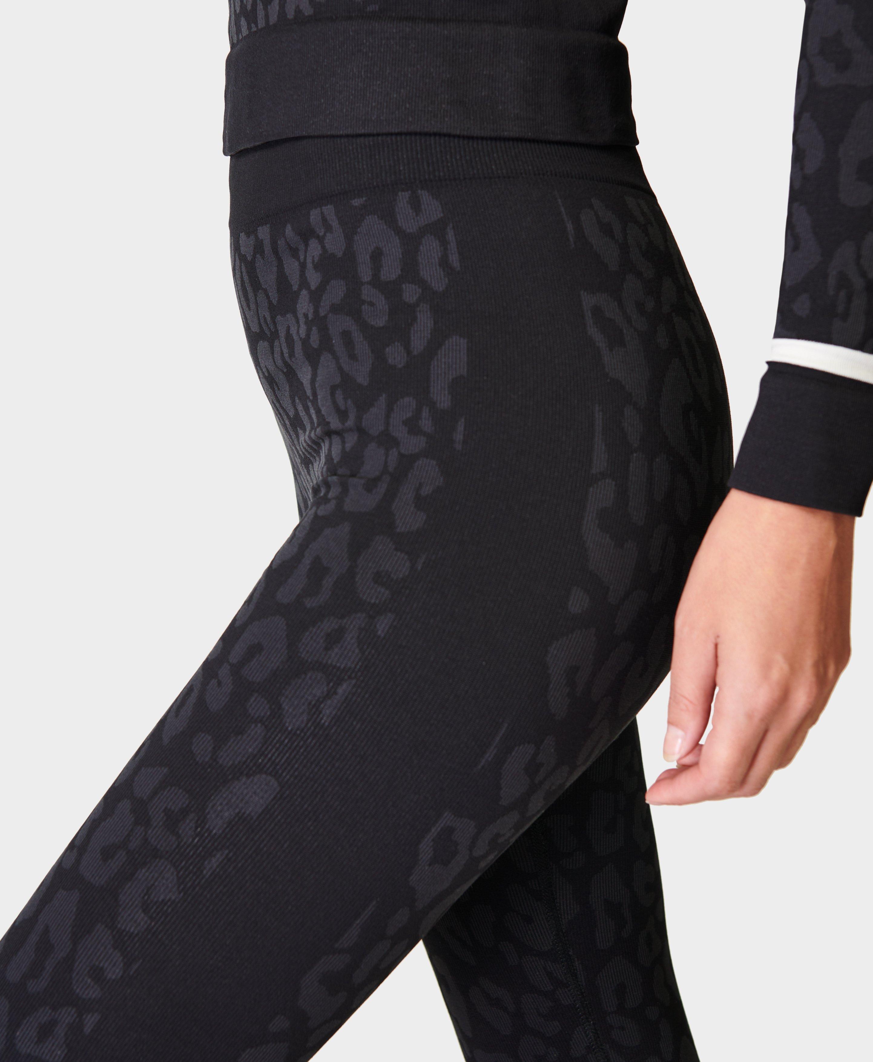 Leopard Jacquard Base Layer Leggings - Black Leopard Paint Jacquard, Women's  Ski Clothes