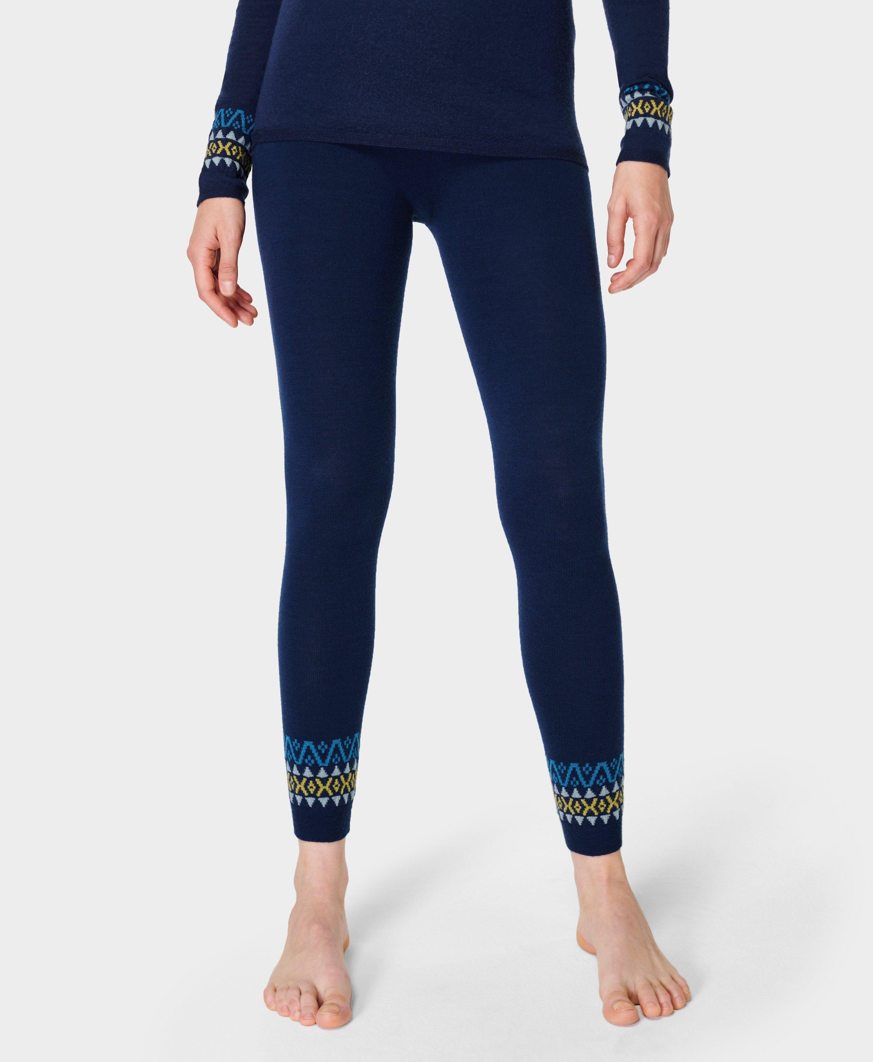 Merino Fairisle Base Layer Legging - Navy Blue, Women's Ski Clothes