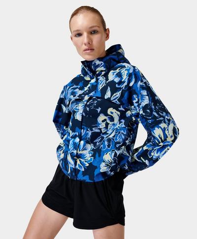 Pro Light Cropped Running jacket , Blue Large Ornate Floral Print | Sweaty Betty