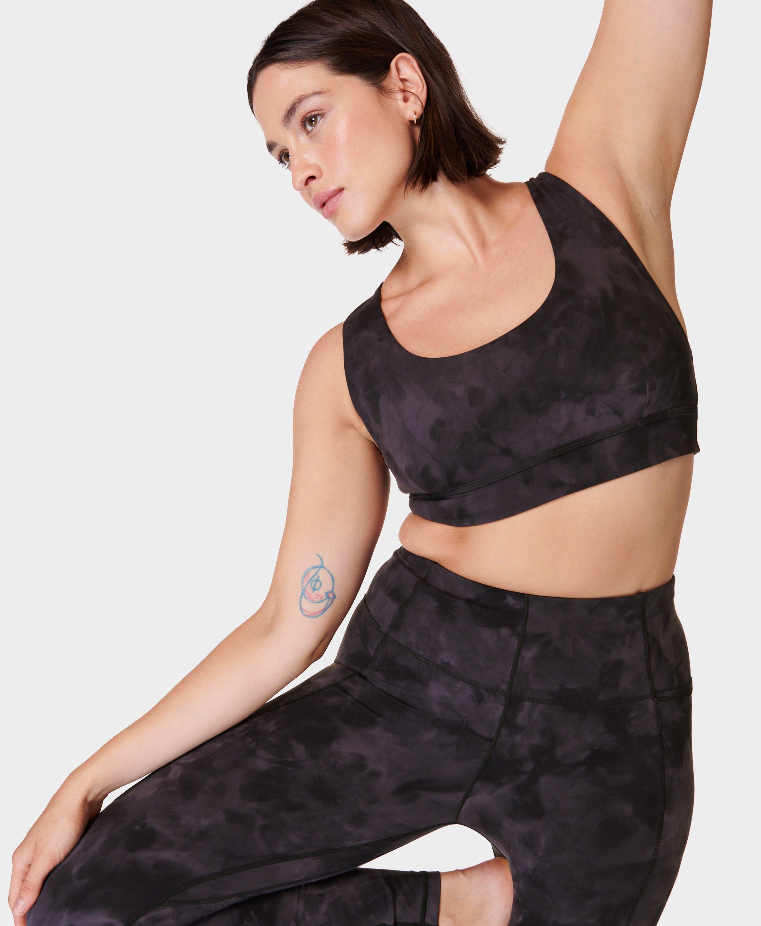 Super Soft Reversible Yoga Bra - Black BlackSprayDyePrint