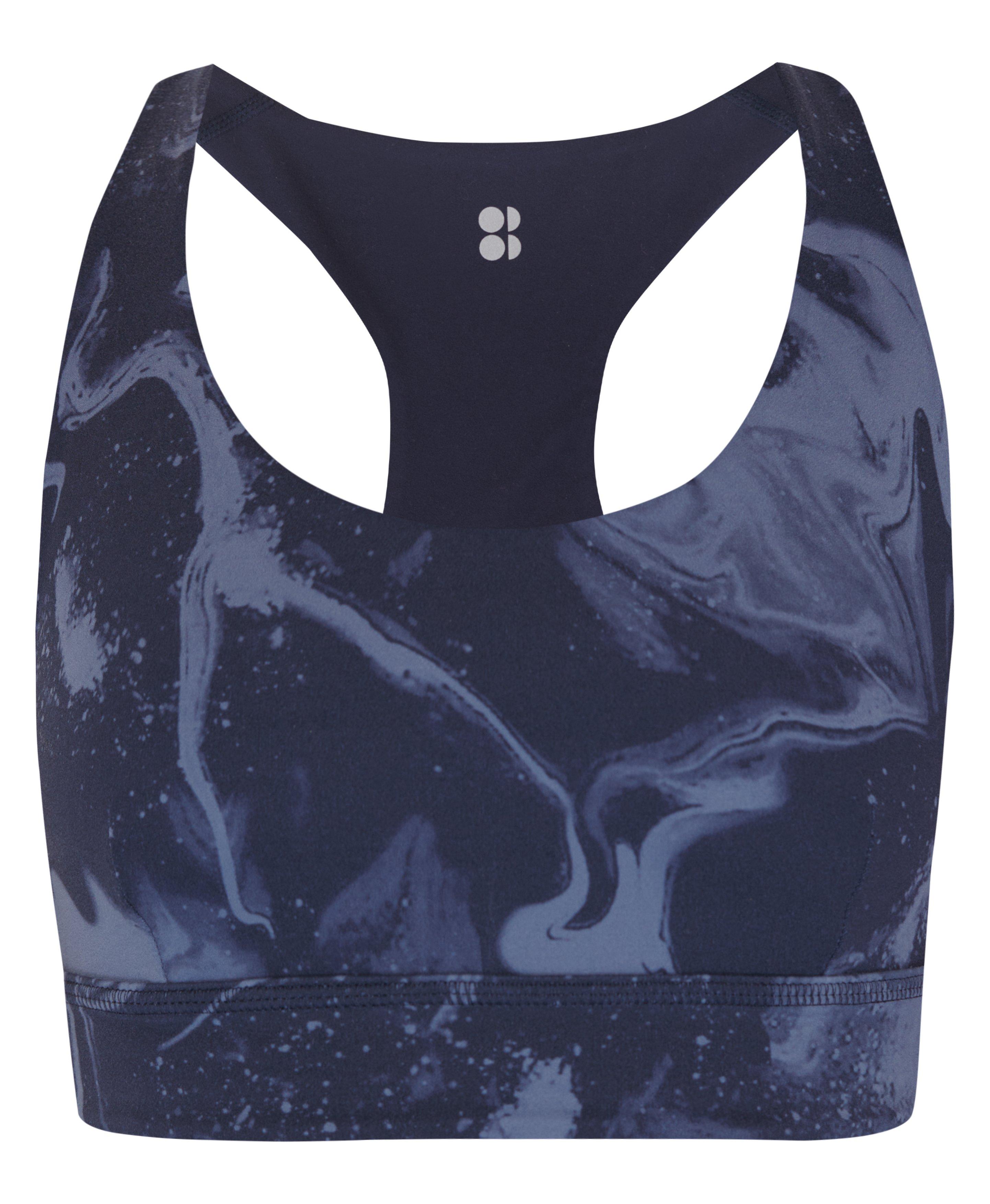 Super Soft Reversible Yoga Bra - BlueMarblePrint NavyBlue