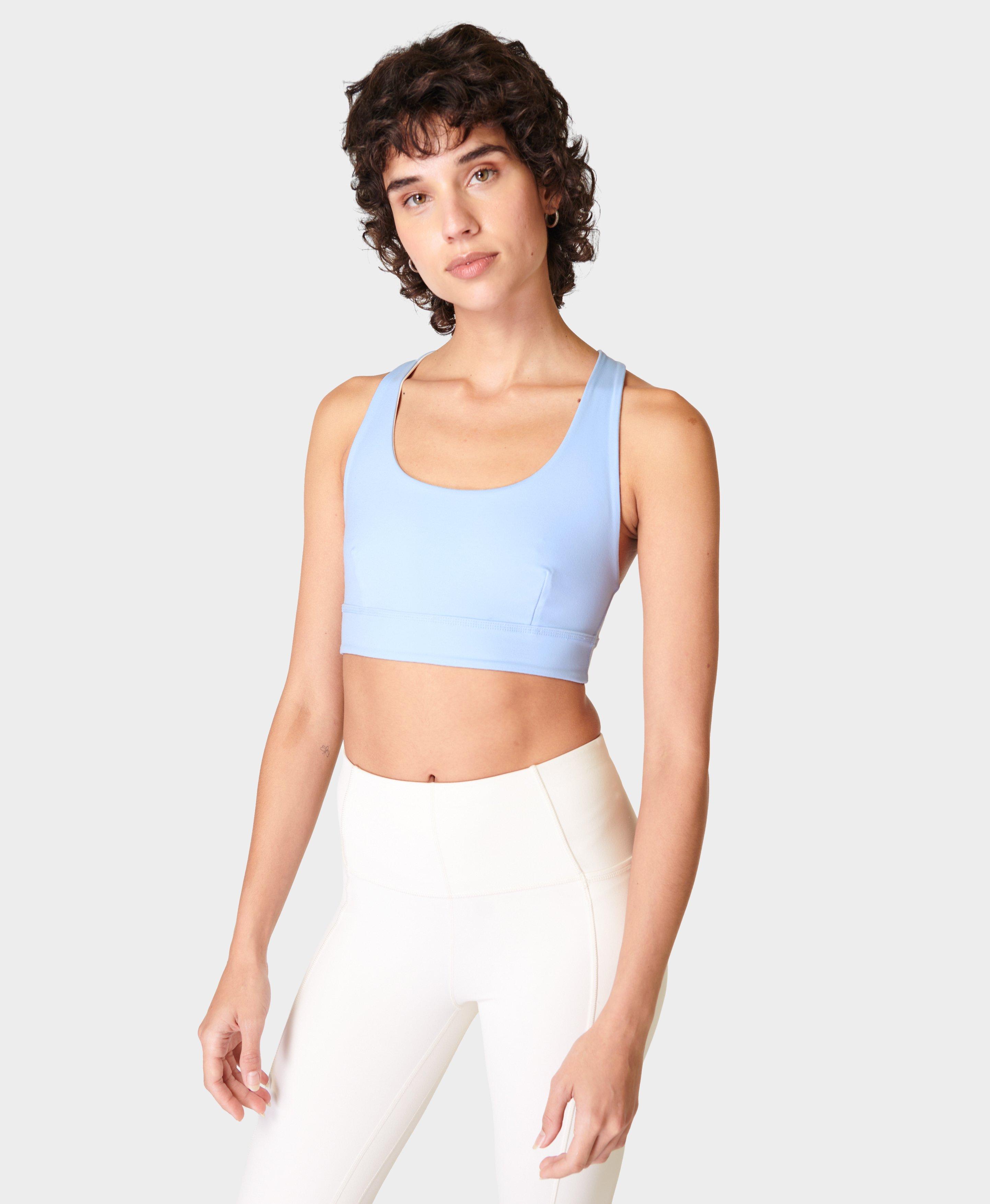 Super Soft Reversible Yoga Bra StudioWhite BreezeBlue Women s Sports Bras Sweaty Betty