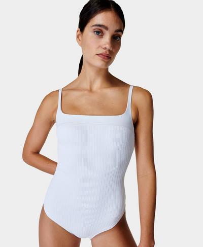 Capri Crinkled Square Neck Swimsuit , White | Sweaty Betty