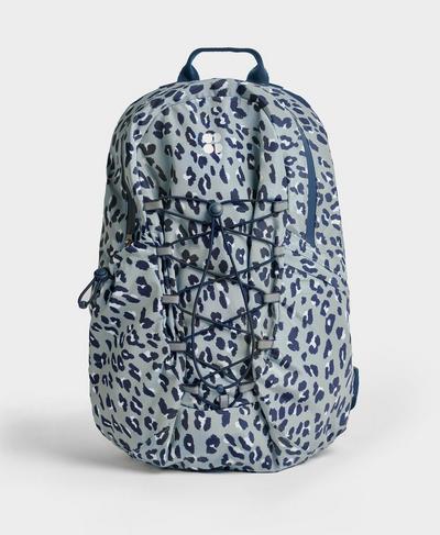 On The Go Backpack, Blue Mini Cheetah Print | Sweaty Betty
