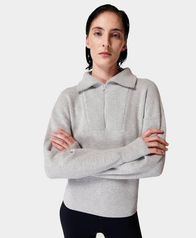 Modern Half Zip Sweater , Light Grey Marl | Sweaty Betty