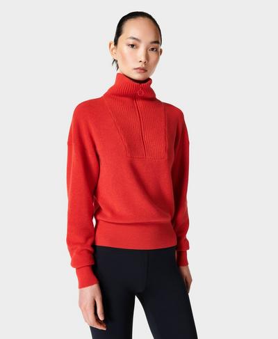 Modern Half Zip Sweater , Tulip Red | Sweaty Betty
