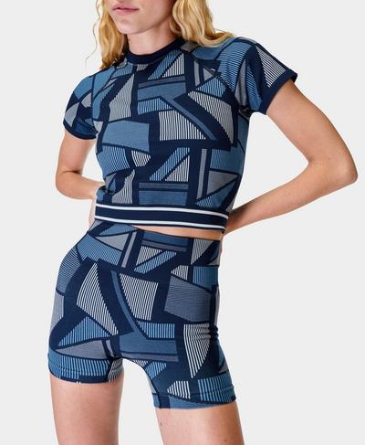 Nautical Stripe Seamless Gym Shorts, Blue Juxtapose Stripe Jacquard | Sweaty Betty