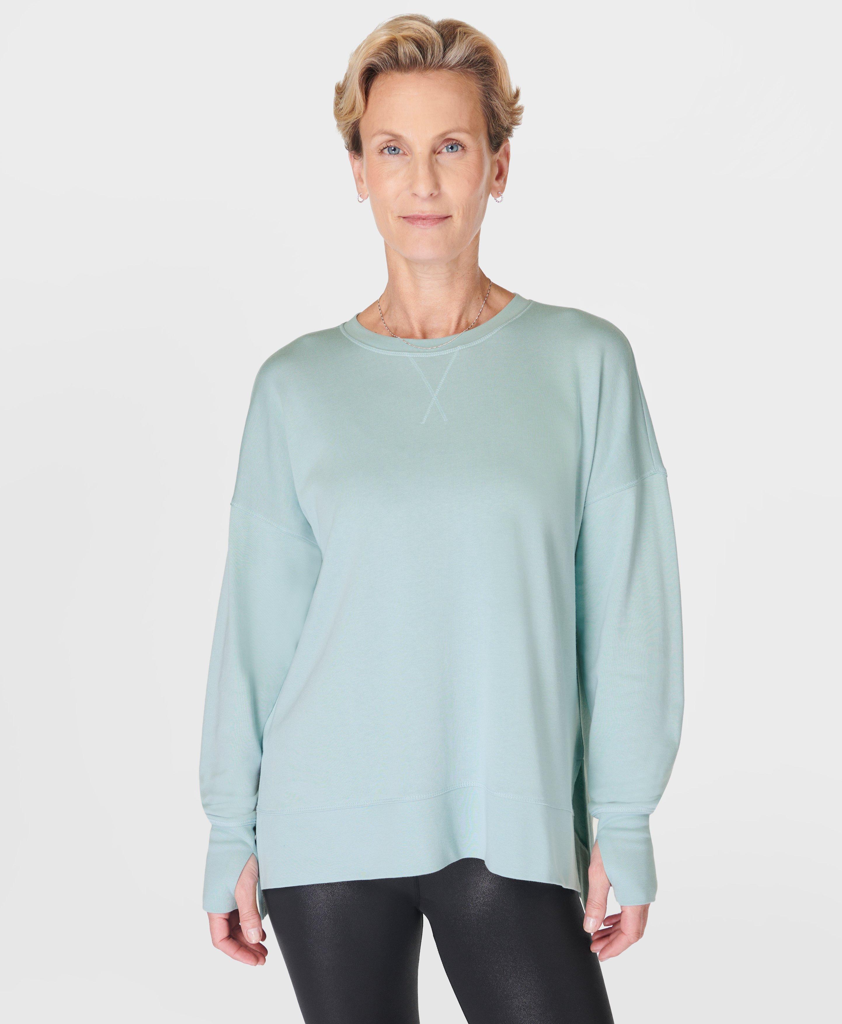 After Class Longline Sweatshirt Muted Teal Blue Women s Jumpers Hoodies Sweaty Betty
