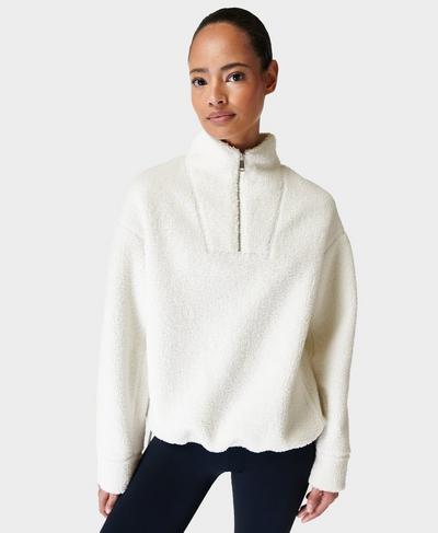 Lomond Fleece Half Zip Pullover, Lily White | Sweaty Betty