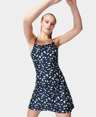 All Round Workout Dress , Navy Blue Mini Vintage Seed Print | Sweaty Betty