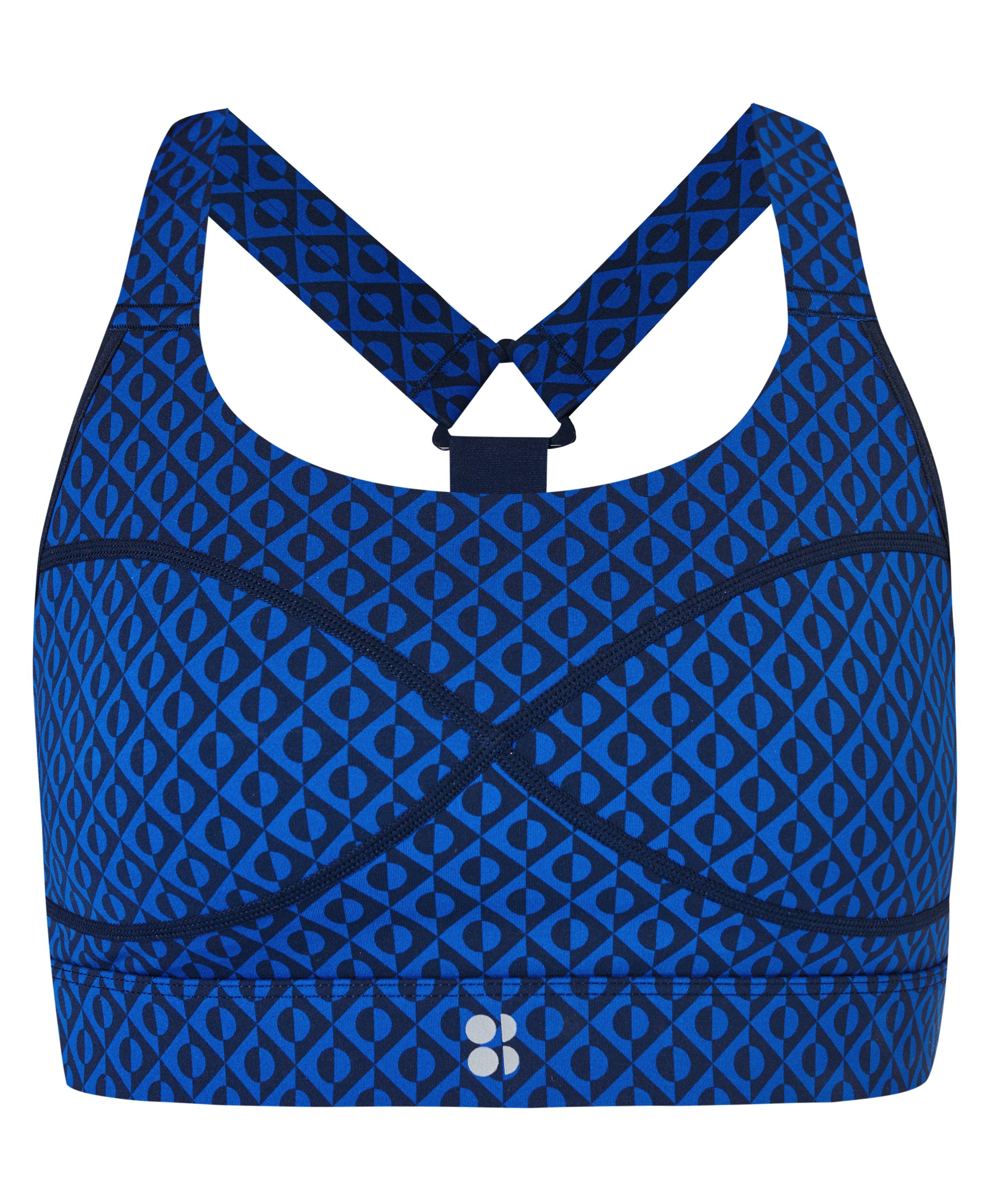 Power Medium Support Sports Bra - Blue Apex Geo Print | Women